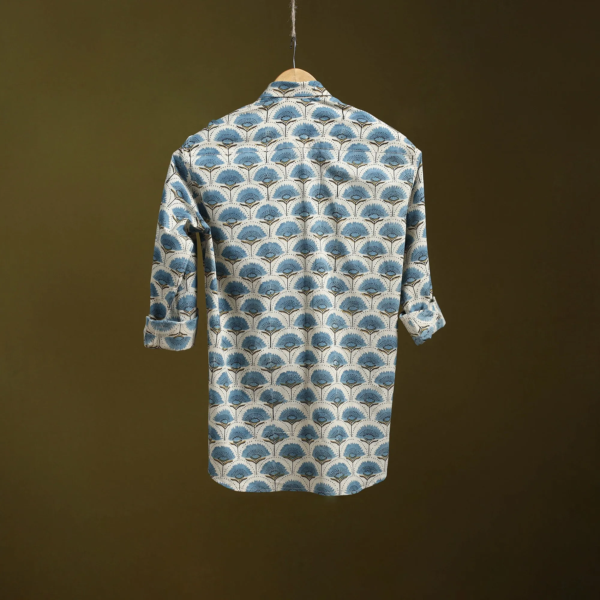 White - Natural Dyed Block Print Cotton Men Full Sleeve Ajrakh Shirt 02 sold by Itokri product image thumbnail 4