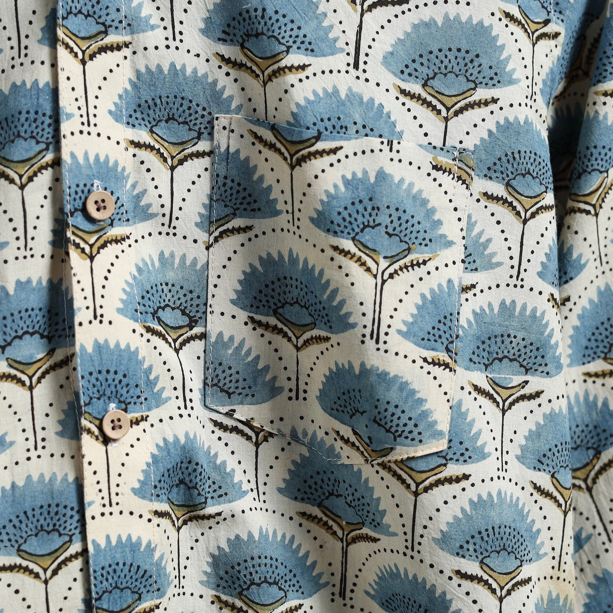 White - Natural Dyed Block Print Cotton Men Full Sleeve Ajrakh Shirt 02 sold by Itokri product image thumbnail 3