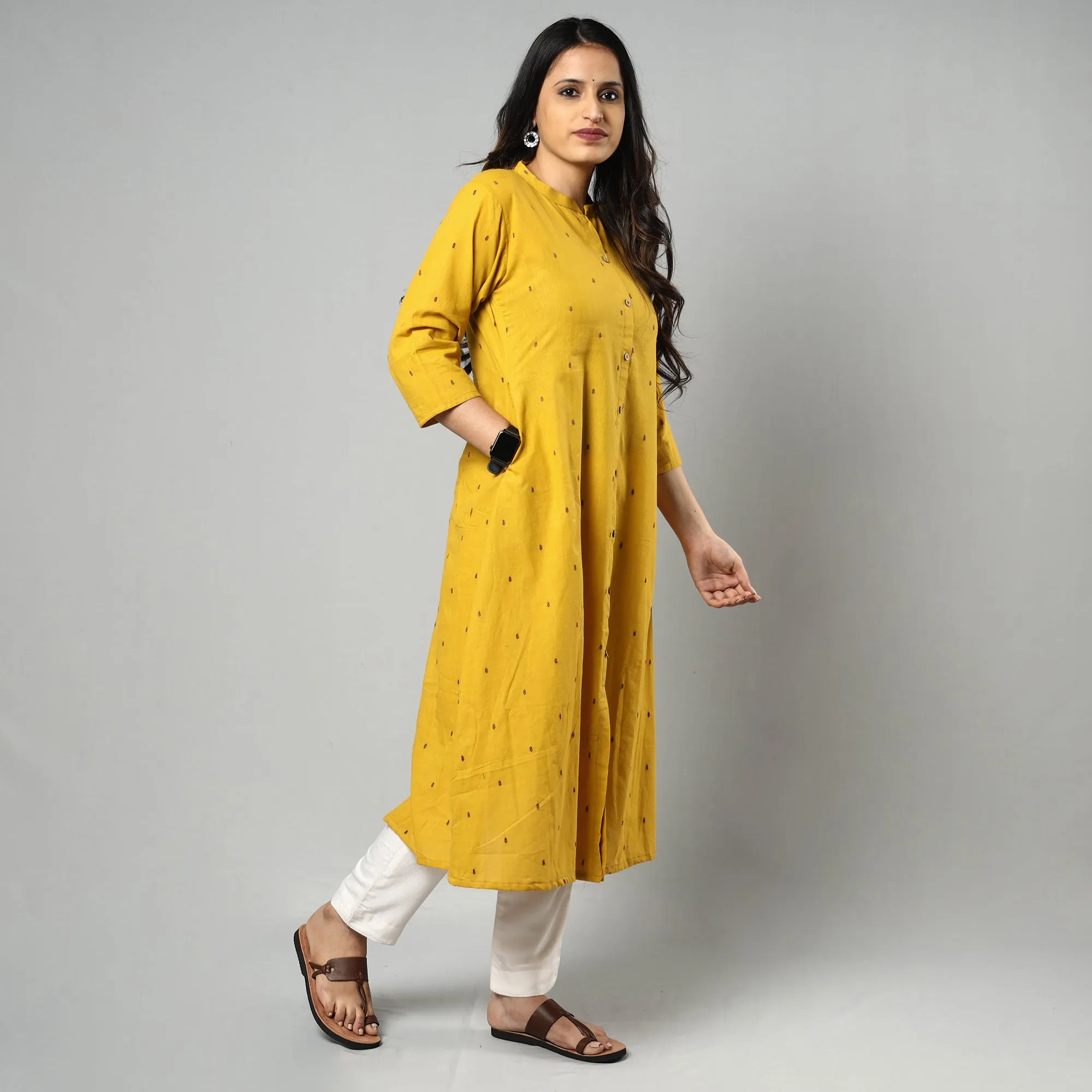 Yellow - Jacquard Cotton A-Line Kurta 15 sold by Itokri product image thumbnail 2