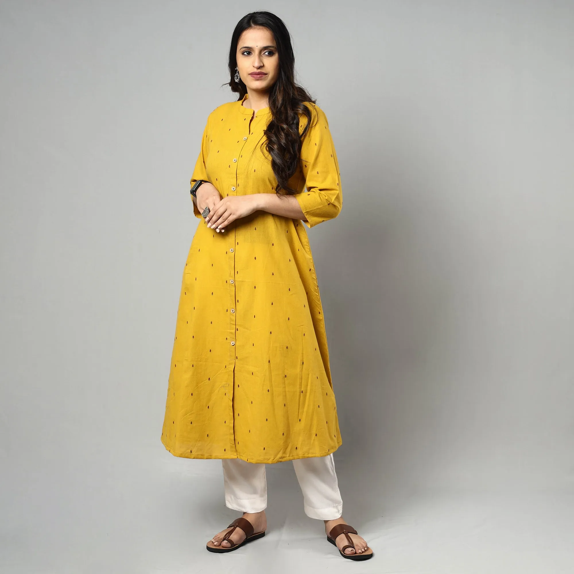 Yellow - Jacquard Cotton A-Line Kurta 15 sold by Itokri product image thumbnail 3