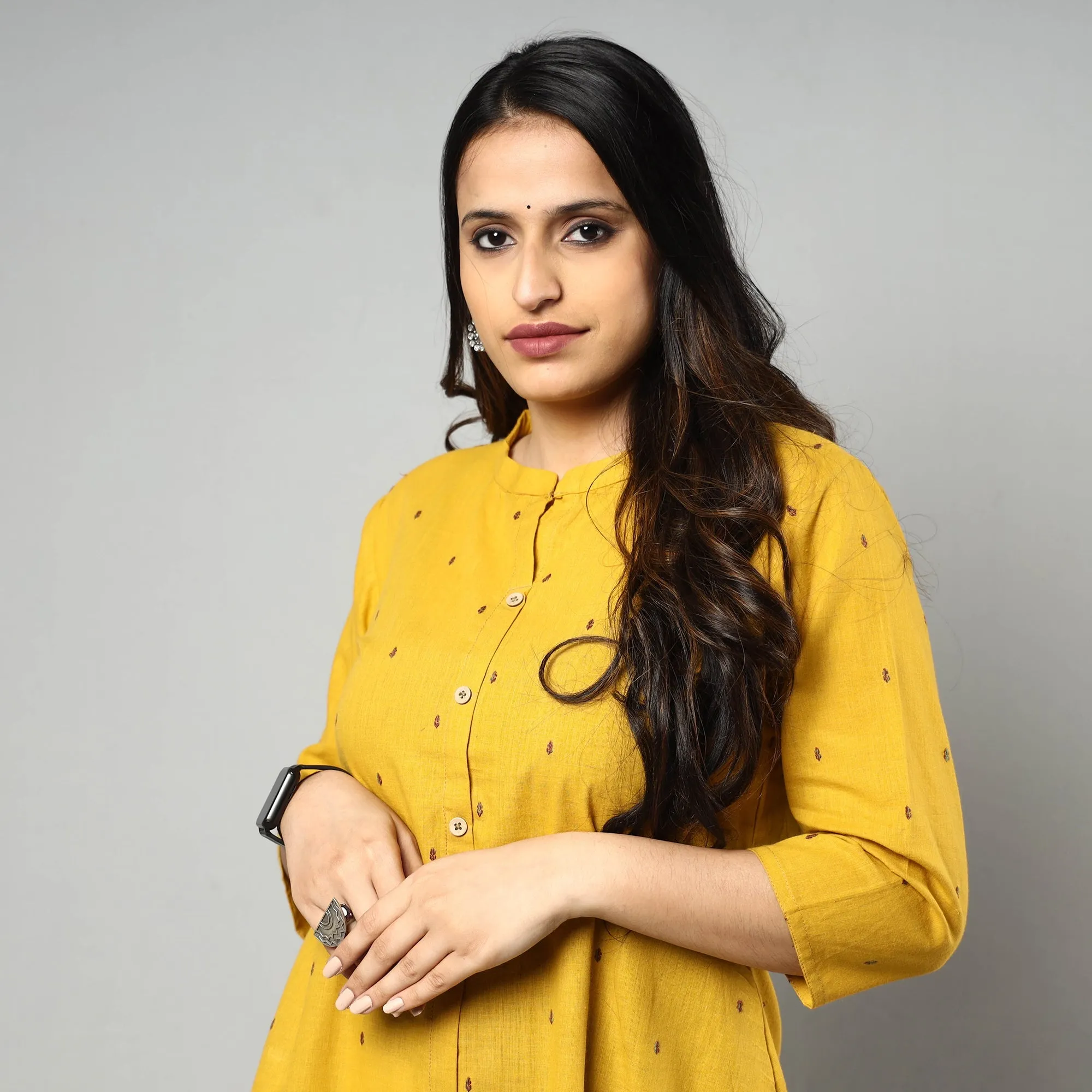 Yellow - Jacquard Cotton A-Line Kurta 15 sold by Itokri