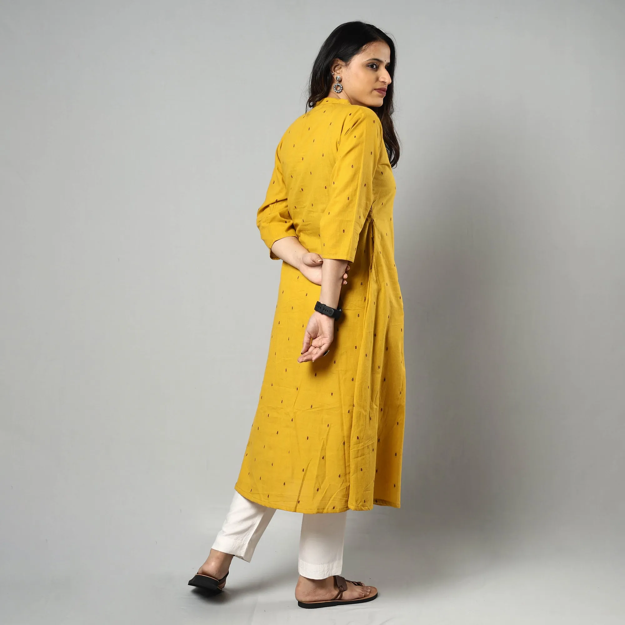 Yellow - Jacquard Cotton A-Line Kurta 15 sold by Itokri product image thumbnail 4
