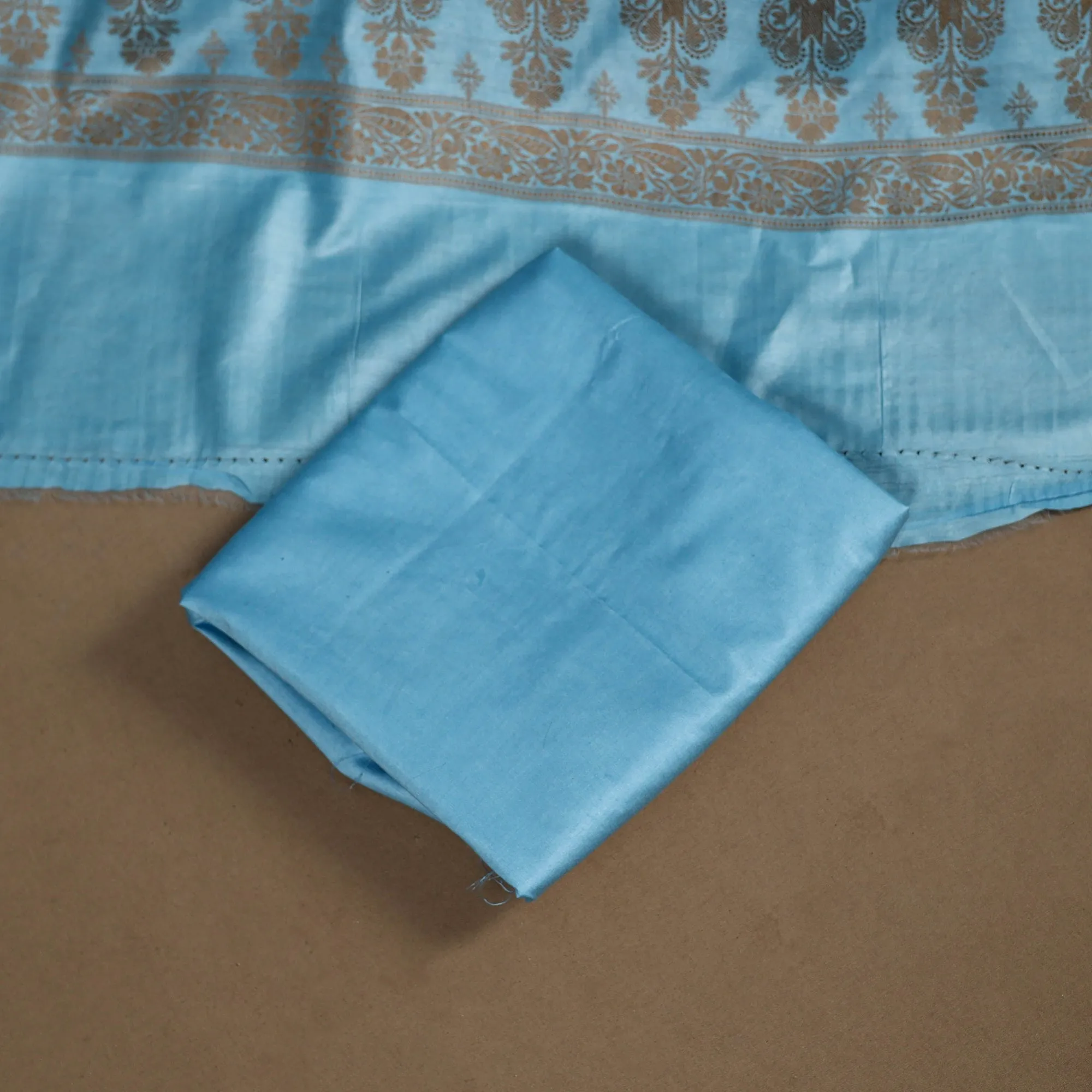 Blue - 3pc Silk Cotton Thread Work Unstitched Banarasi Dress Material 13 sold by Itokri product image thumbnail 5