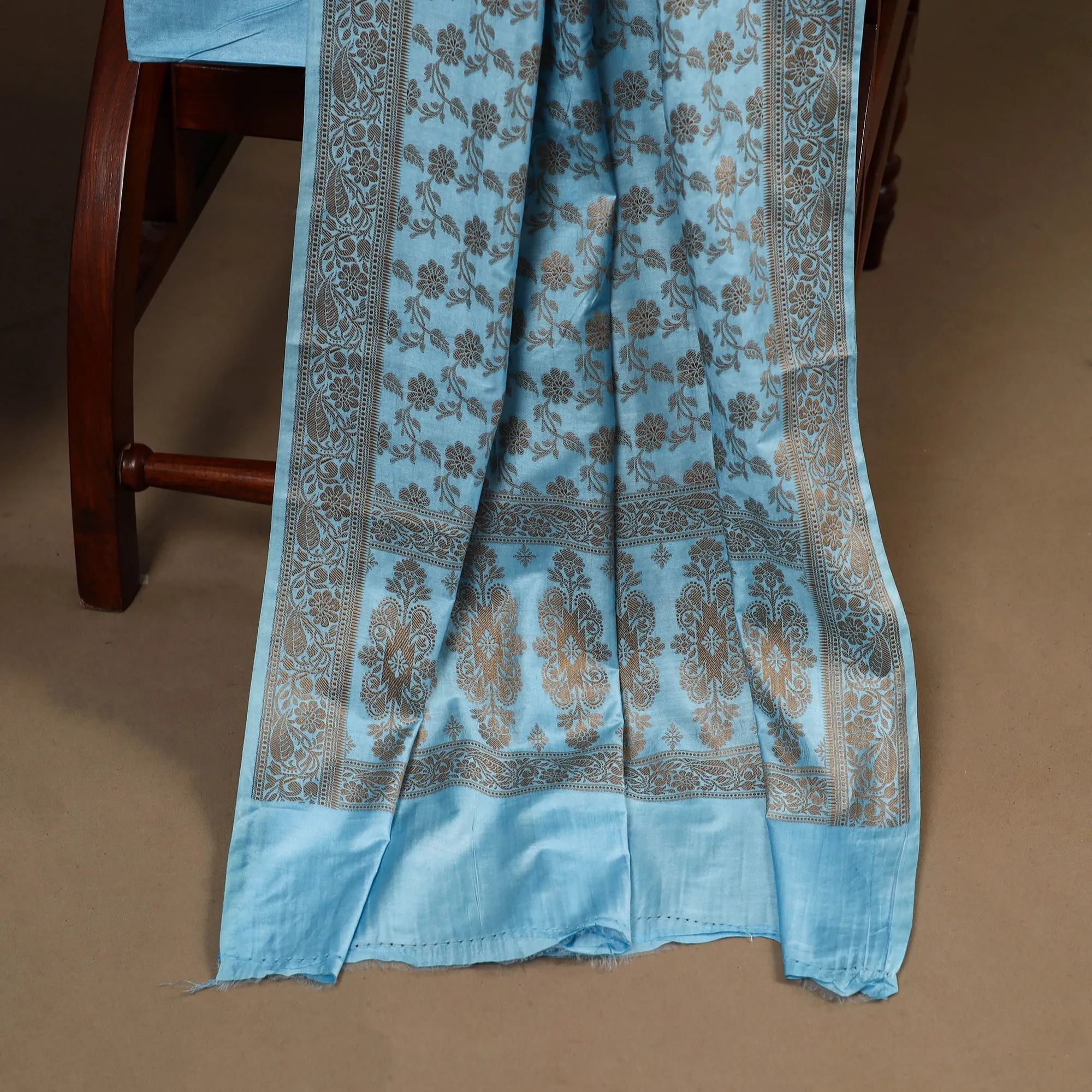Blue - 3pc Silk Cotton Thread Work Unstitched Banarasi Dress Material 13 sold by Itokri product image thumbnail 4