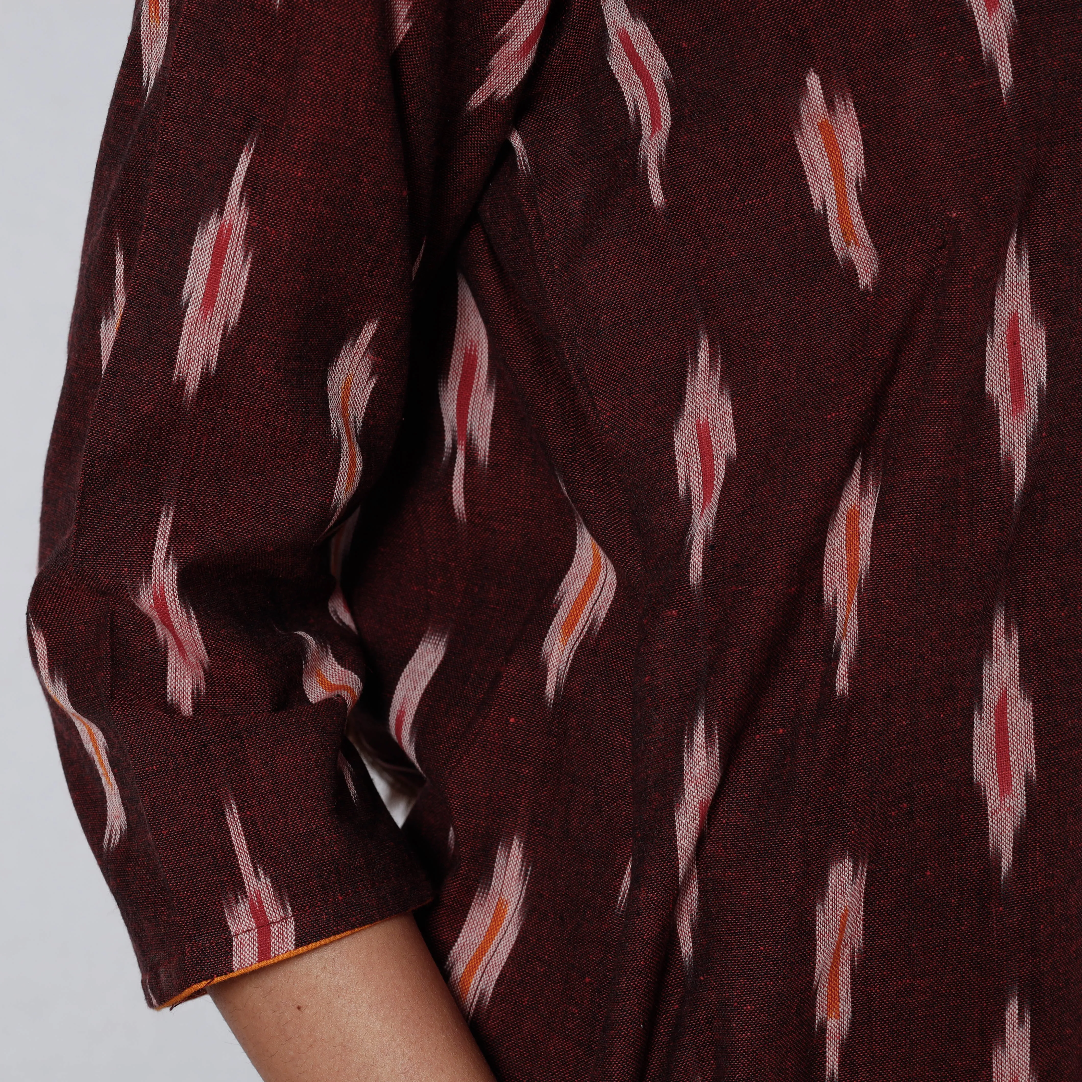 Brown - Maroon Pochampally Ikat Weave Cotton Long Straight Kurta sold by Itokri product image thumbnail 3