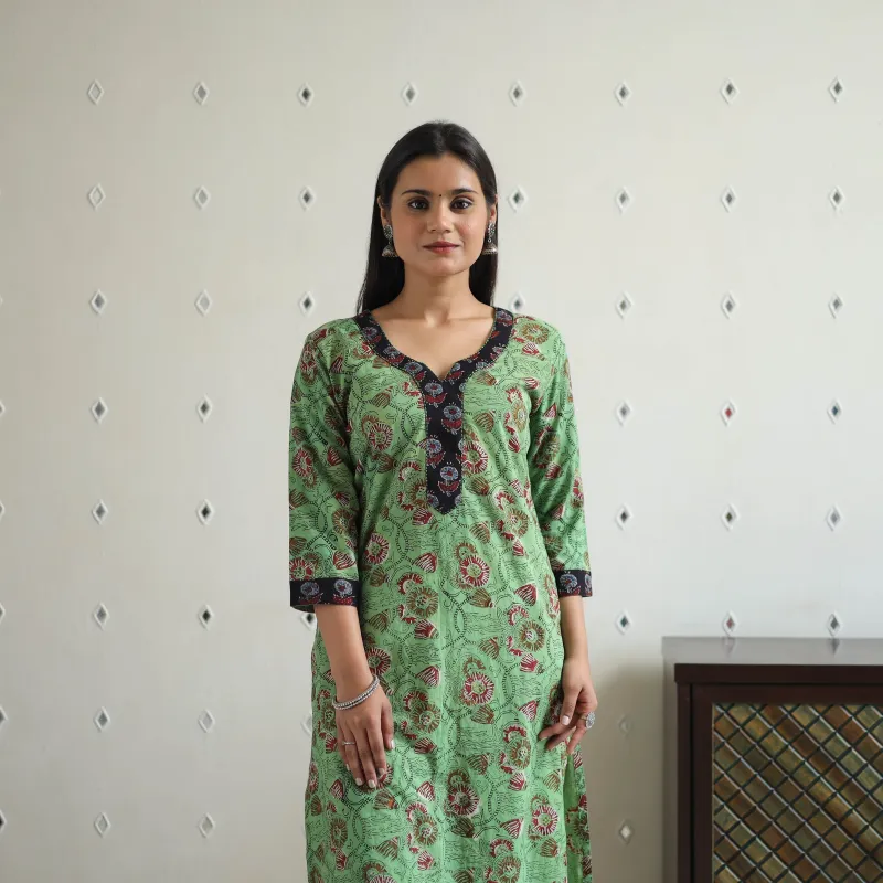 Green - Jahota Block Print Cotton Straight Kurta 19 sold by Itokri