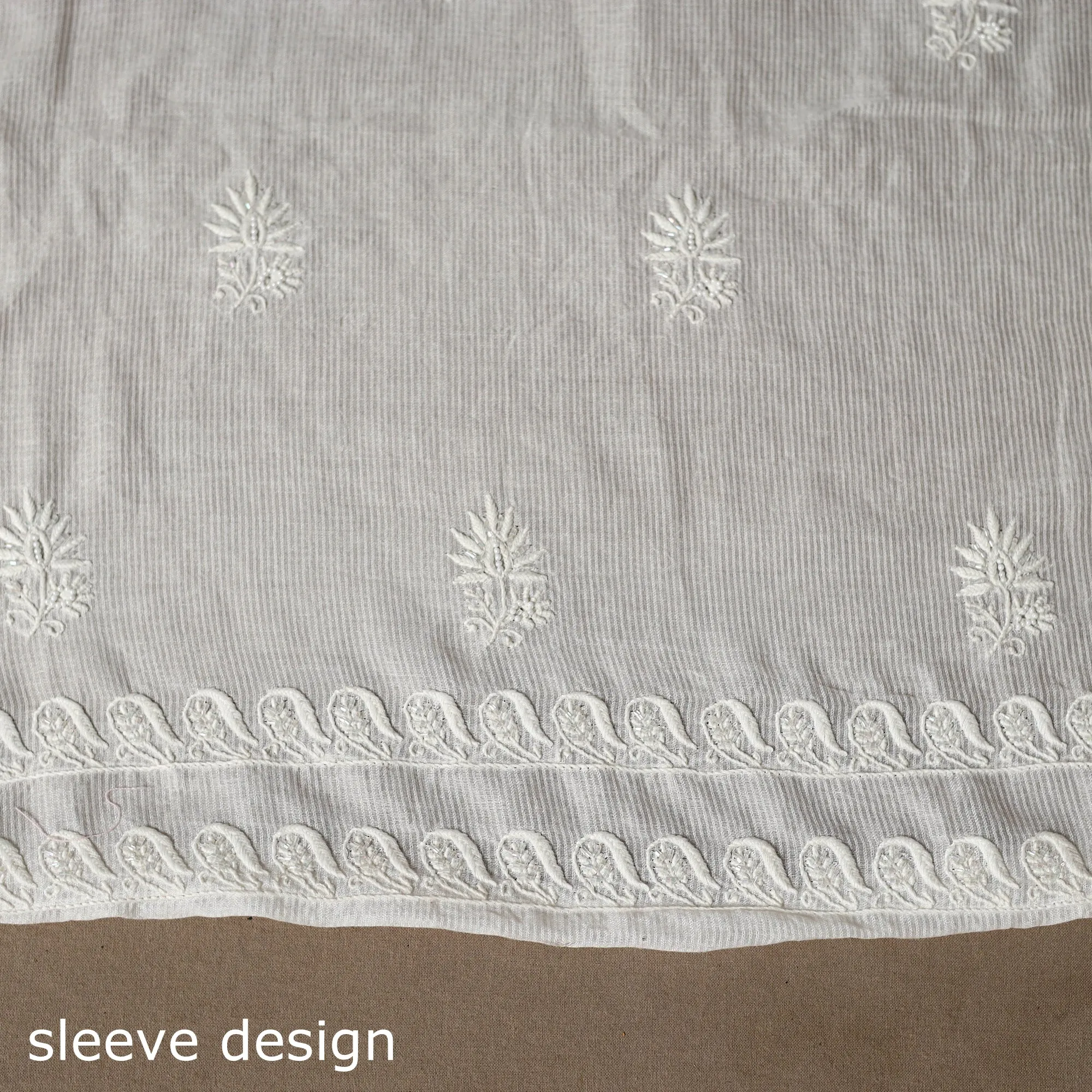 Beige - 2pc Mul Chanderi Unstitched Hand Beads Work Heavy Chikankari Dress Material 17 sold by Itokri product image thumbnail 5