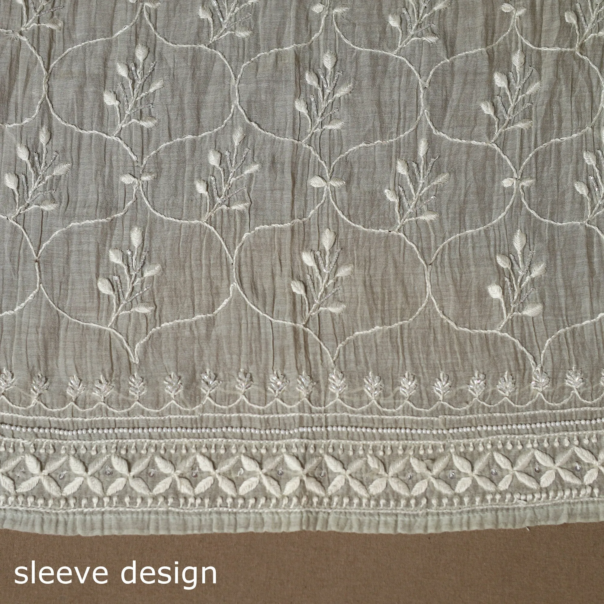 Green - 2pc Mul Chanderi Semi Stitched Hand Beads Work Anarkali Heavy Chikankari Kurta Set 05 sold by Itokri product image thumbnail 5