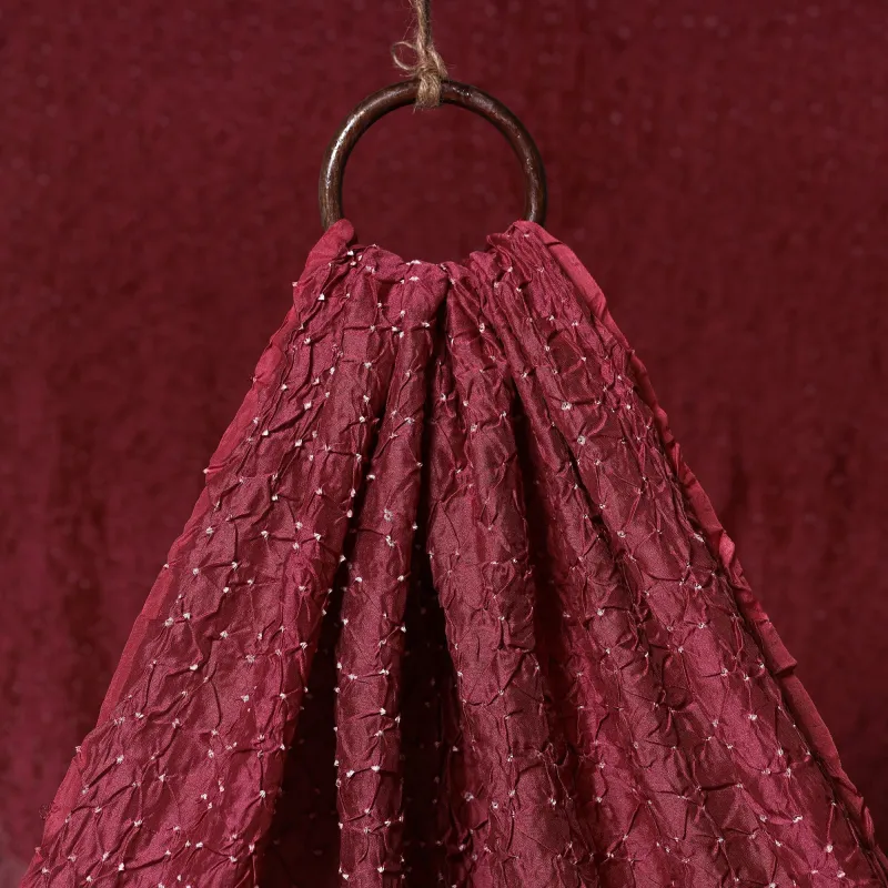 Maroon - Kutch Tie-Dye Chanderi Silk Bandhani Fabric 02 sold by Itokri