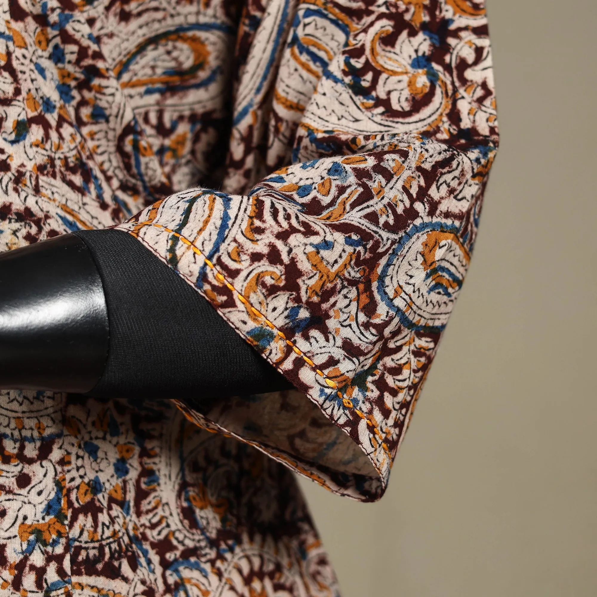 Brown - Pedana Block Print Natural Dyed Cotton A-Line Hand Embroidery Kalamkari Kurta 07 sold by Itokri product image thumbnail 4