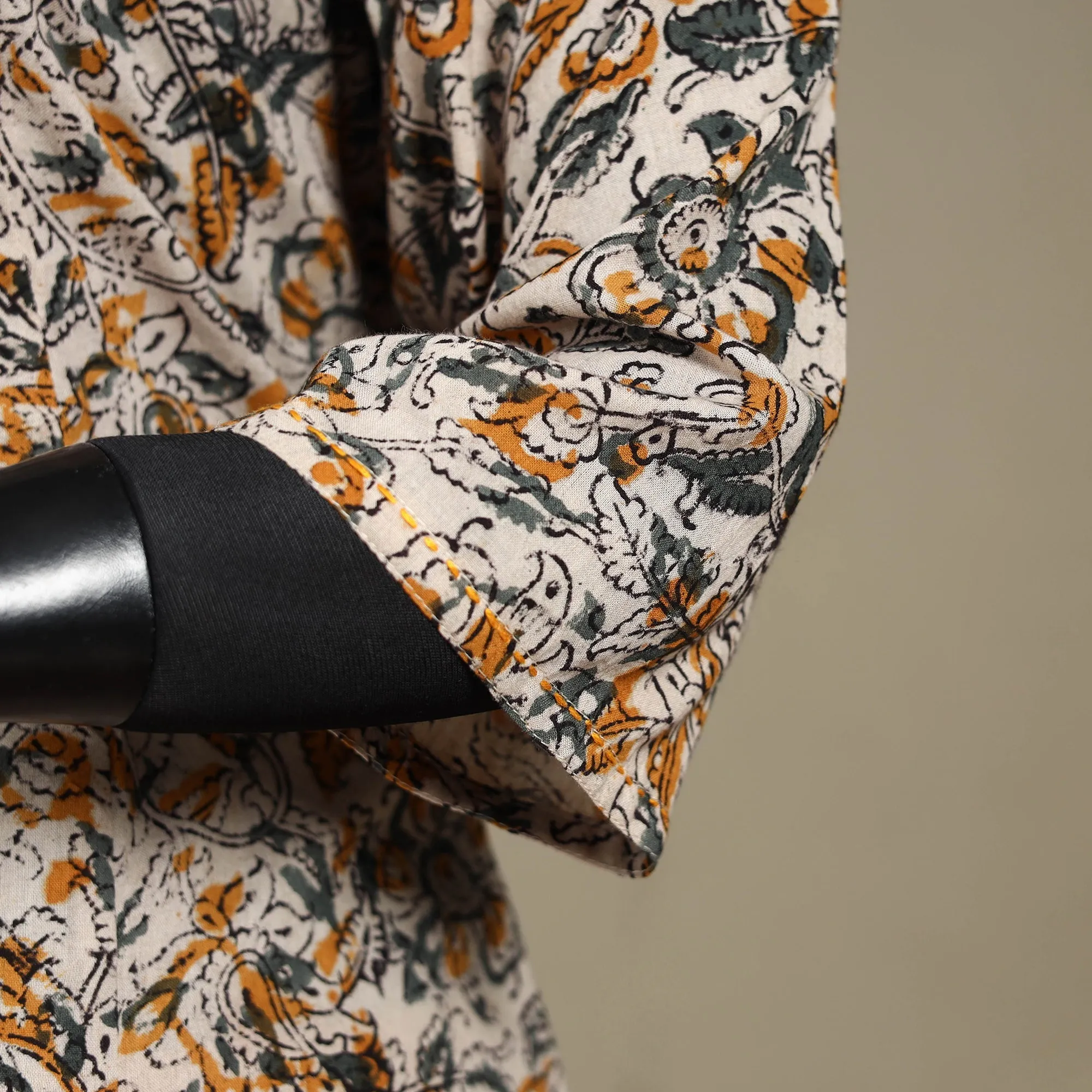 Beige - Pedana Block Print Natural Dyed Cotton A-Line Hand Embroidery Kalamkari Kurta 05 sold by Itokri product image thumbnail 4