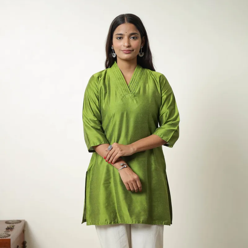 Aaliya Green Slub Silk Short Plain Kurta sold by Itokri