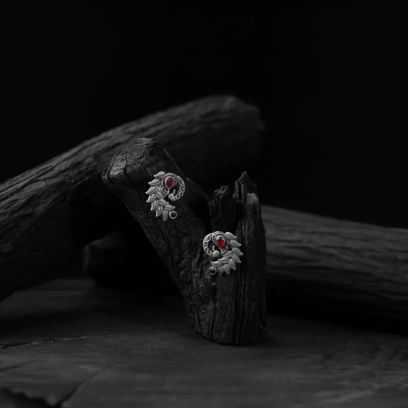 Red - Saanjh Bela Mayuri Oxidised Earrings sold by Itokri