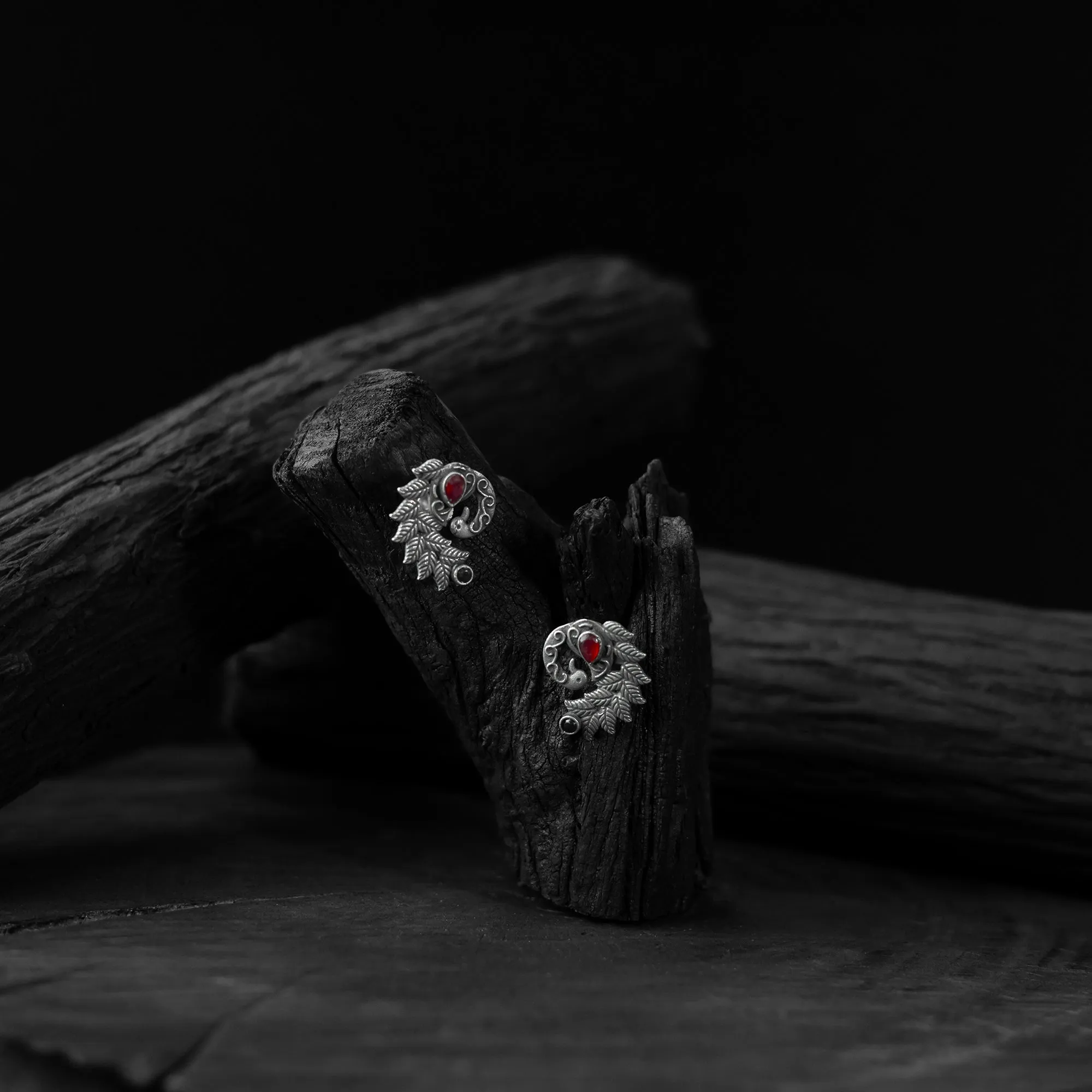 Red - Saanjh Bela Mayuri Oxidised Earrings sold by Itokri