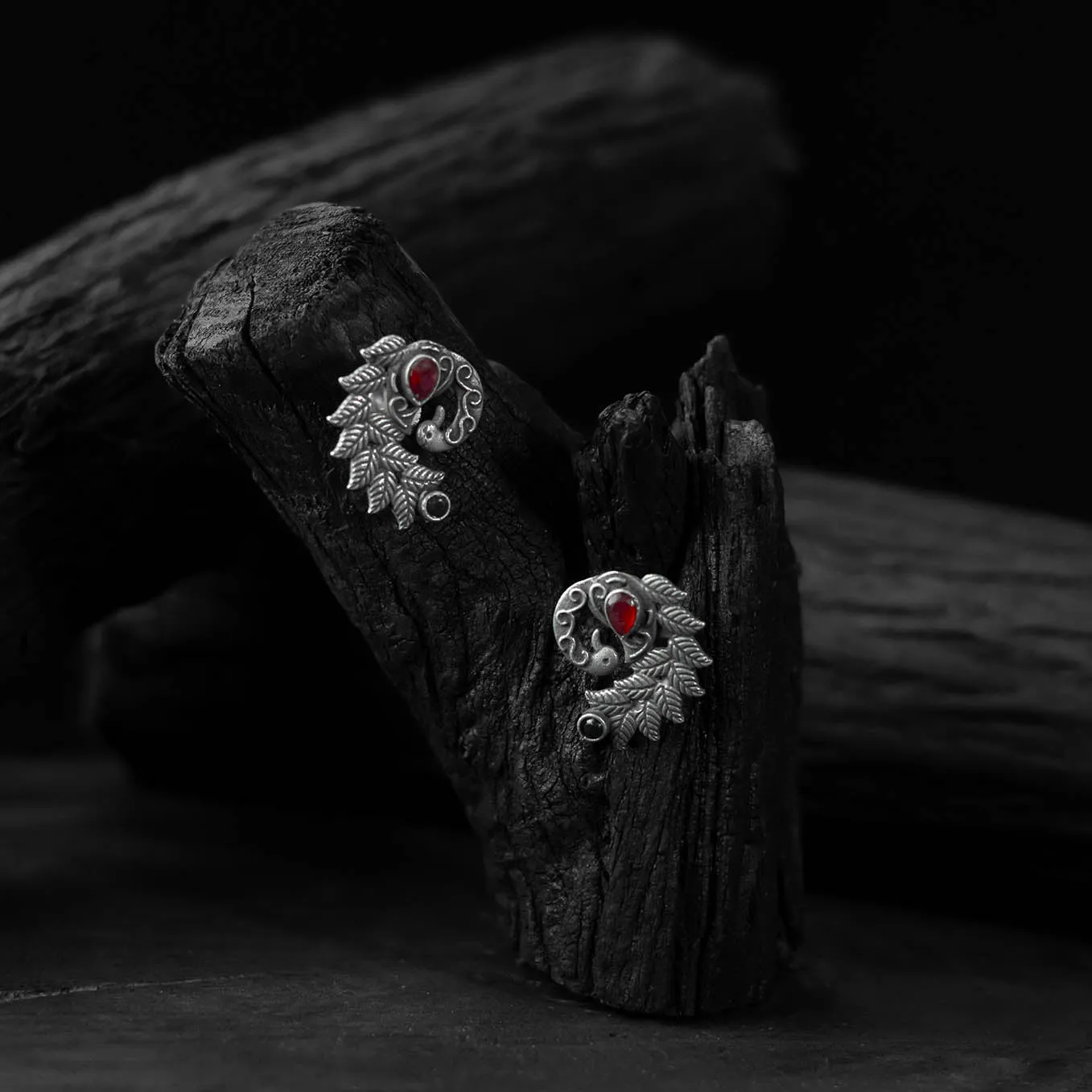 Red - Saanjh Bela Mayuri Oxidised Earrings sold by Itokri product image thumbnail 2