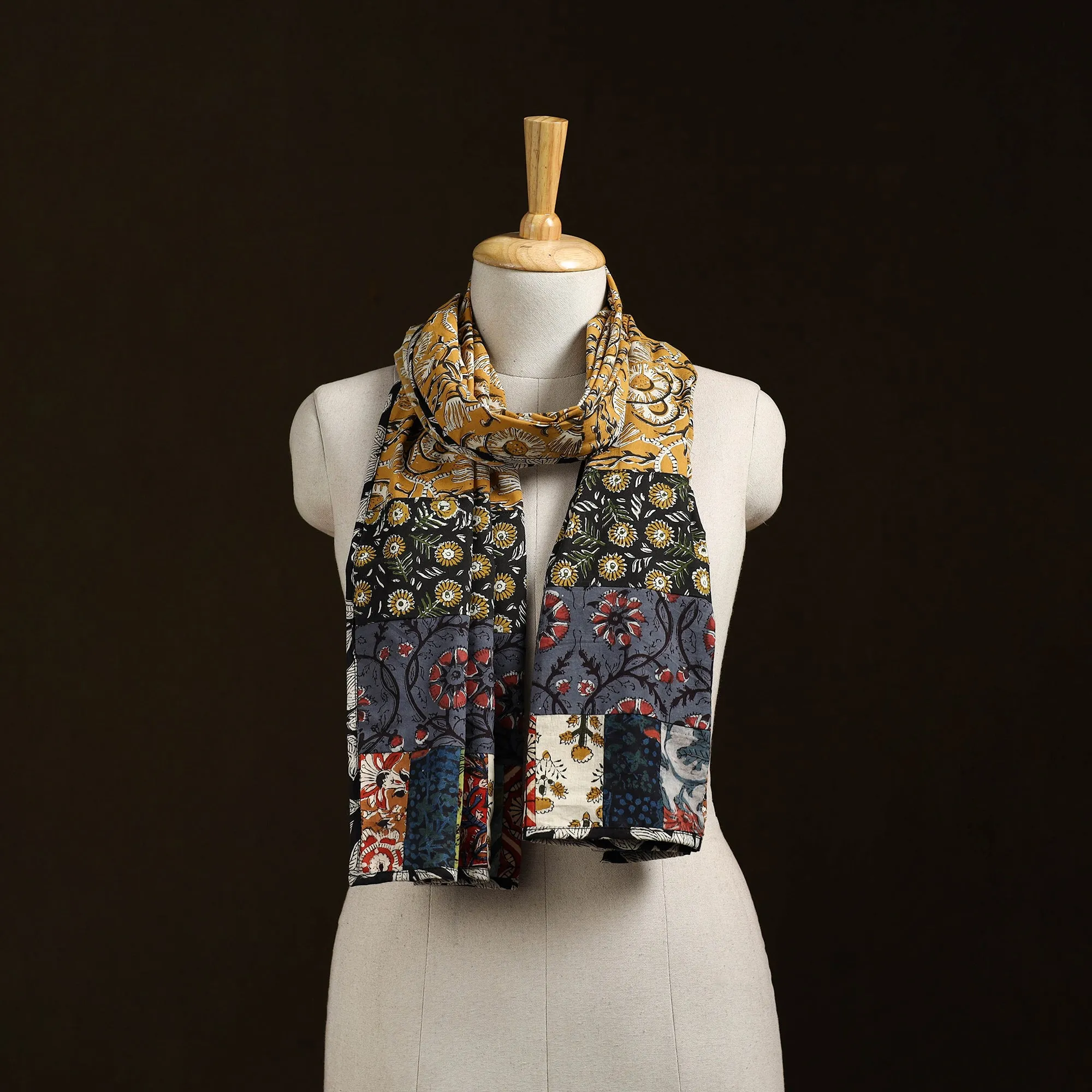 Multicolor - Patchwork Cotton Hand Block Bagru Print Stole 07 sold by Itokri