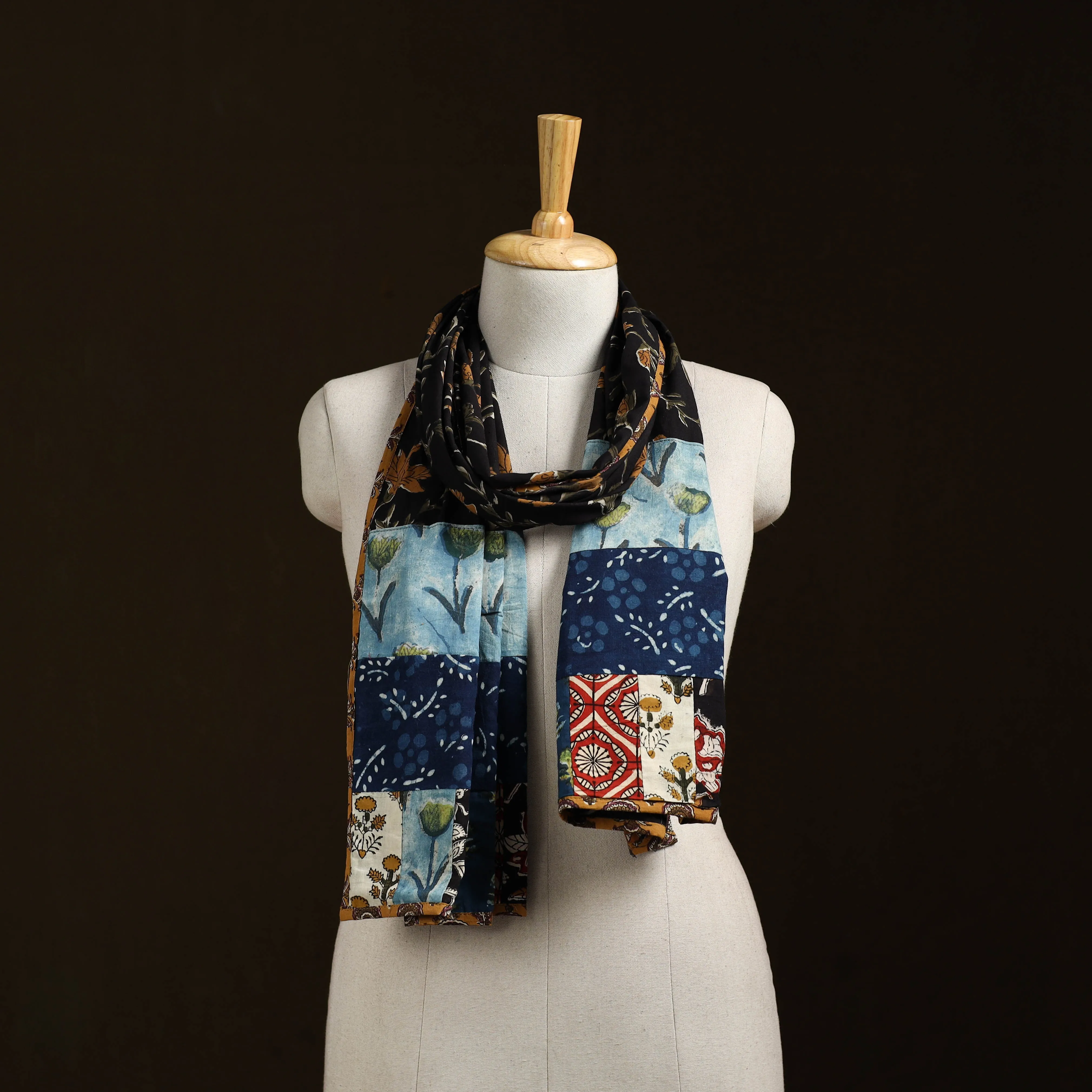 Multicolor - Patchwork Cotton Hand Block Bagru Print Stole 05 sold by Itokri