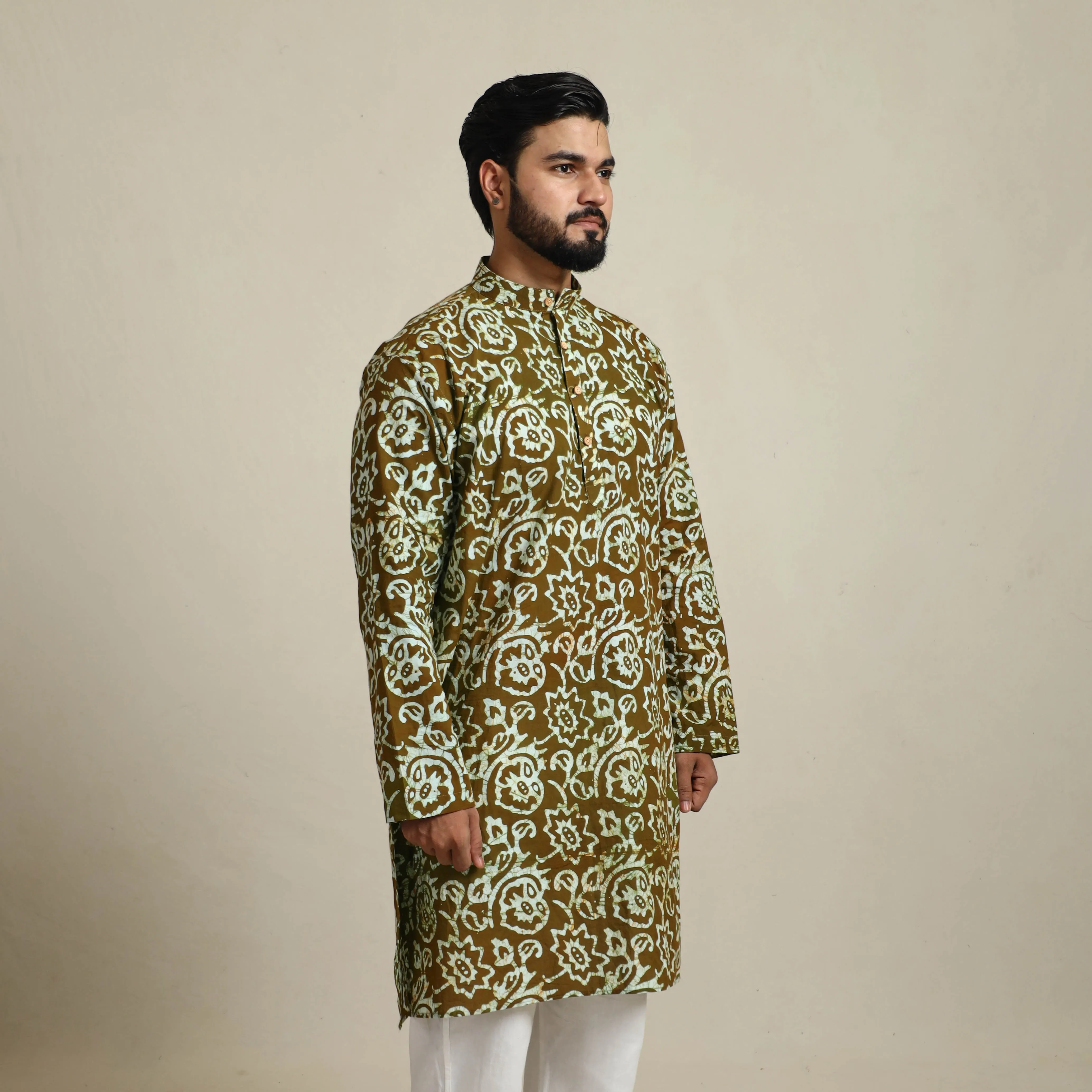 Pure Cotton Men Long Batik Print Kurta 07 sold by Itokri product image thumbnail 5