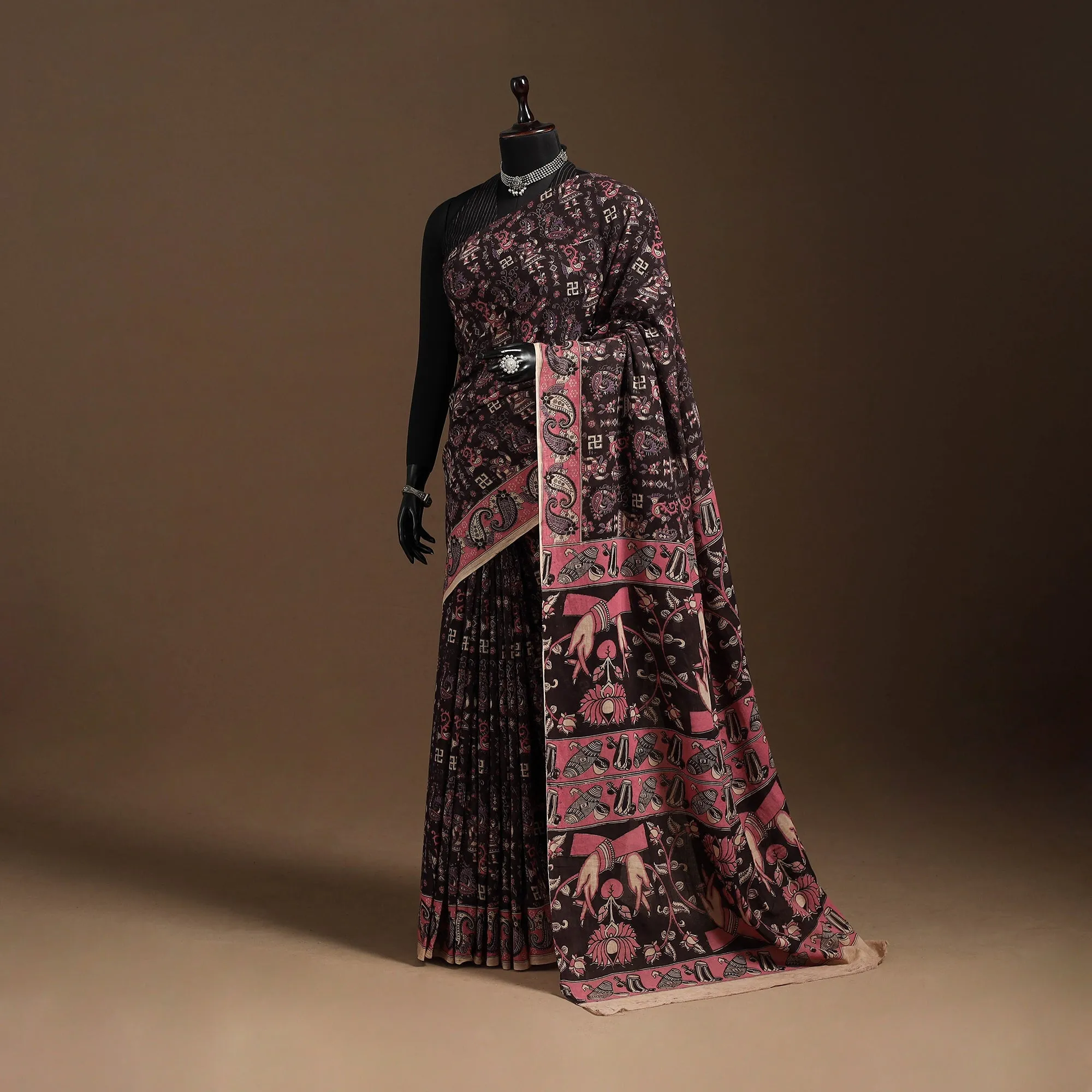 Black - Printed Cotton Kalamkari Saree 03 sold by Itokri