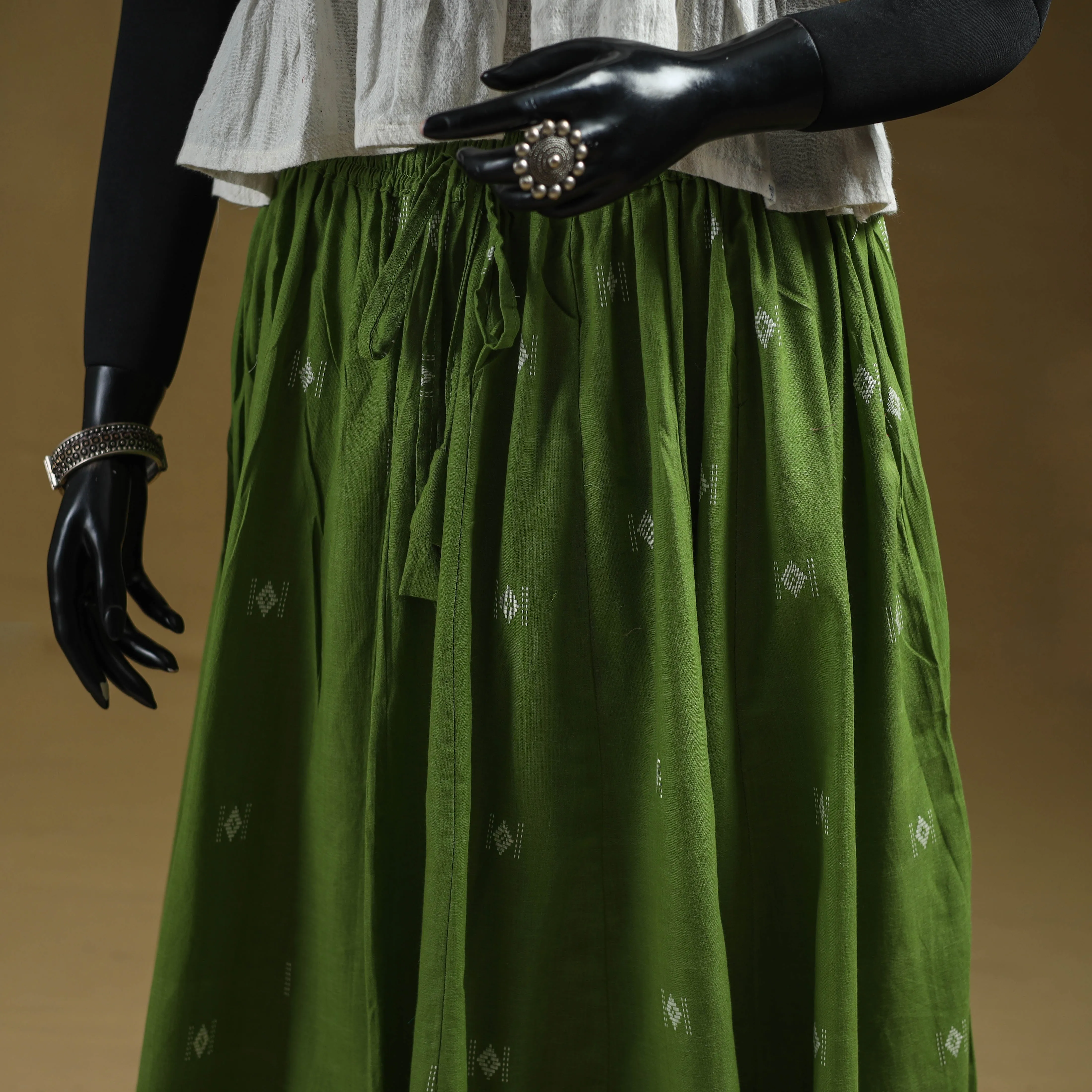 Green - Jacquard Patchwork 24 Kali Cotton Long Skirt 11 sold by Itokri product image thumbnail 2