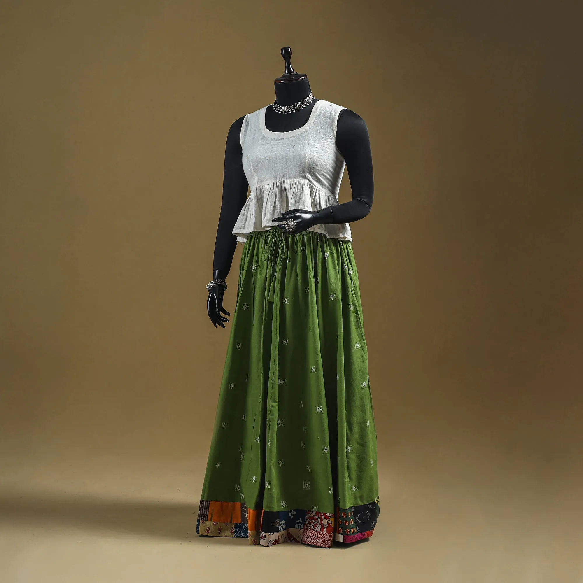 Green - Jacquard Patchwork 24 Kali Cotton Long Skirt 11 sold by Itokri