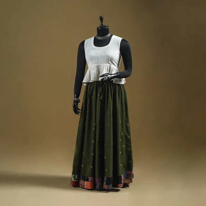 Green - Jacquard Patchwork 24 Kali Cotton Long Skirt 03 sold by Itokri