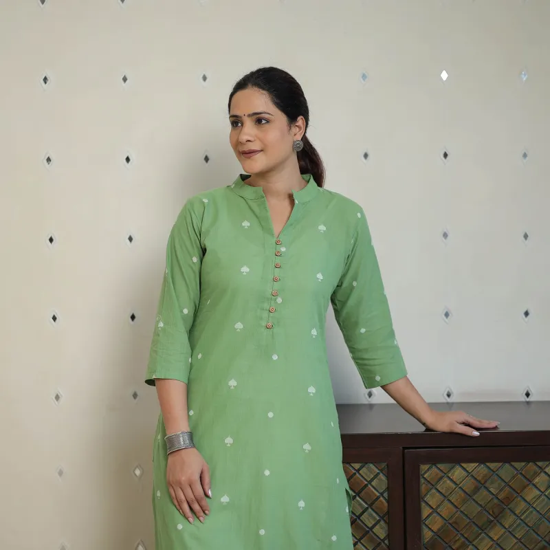 Green - Jacquard Cotton Straight Kurta 14 sold by Itokri