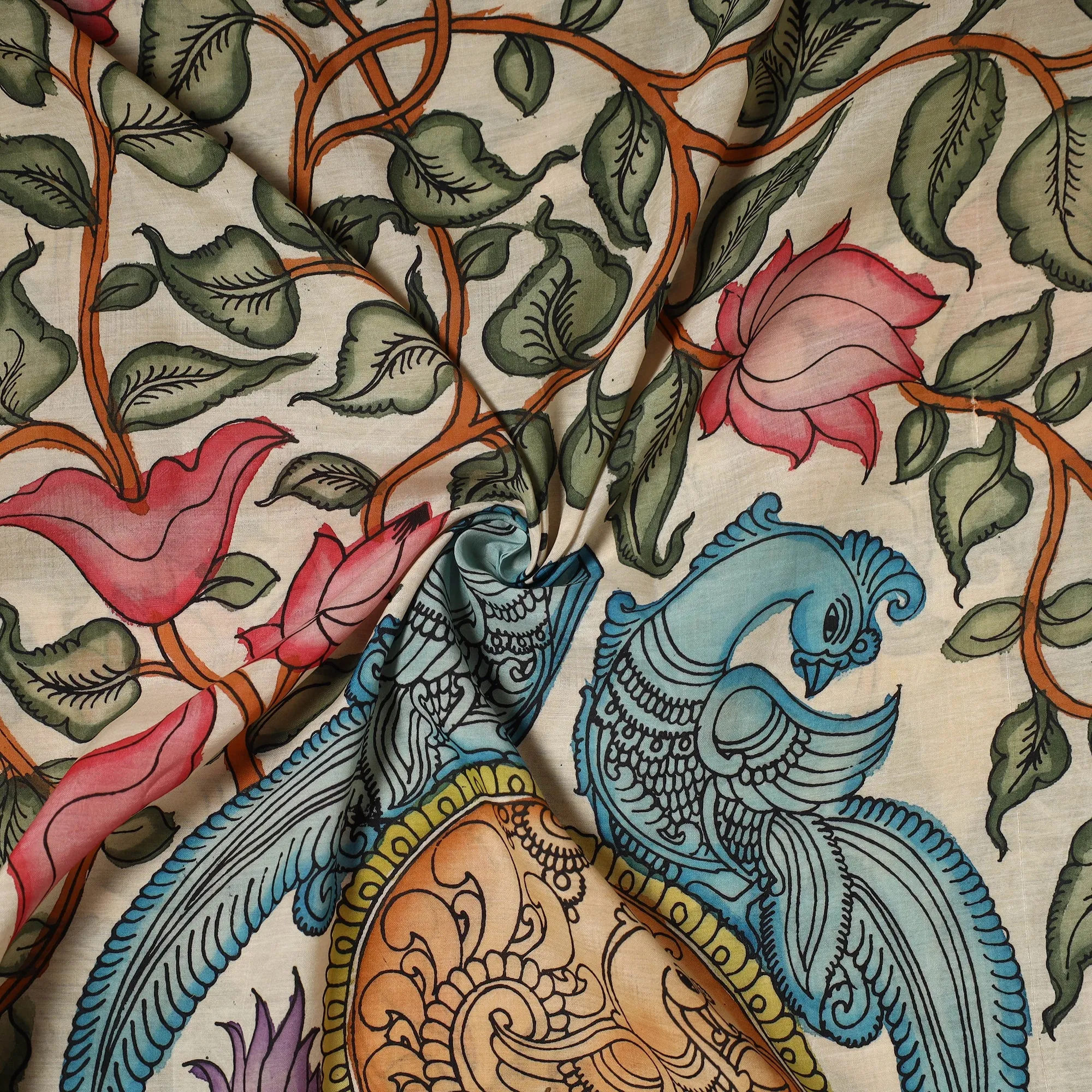 Beige - Handpainted Srikalahasti Silk Cotton Pen Kalamkari Fabric 08 sold by Itokri product image thumbnail 3