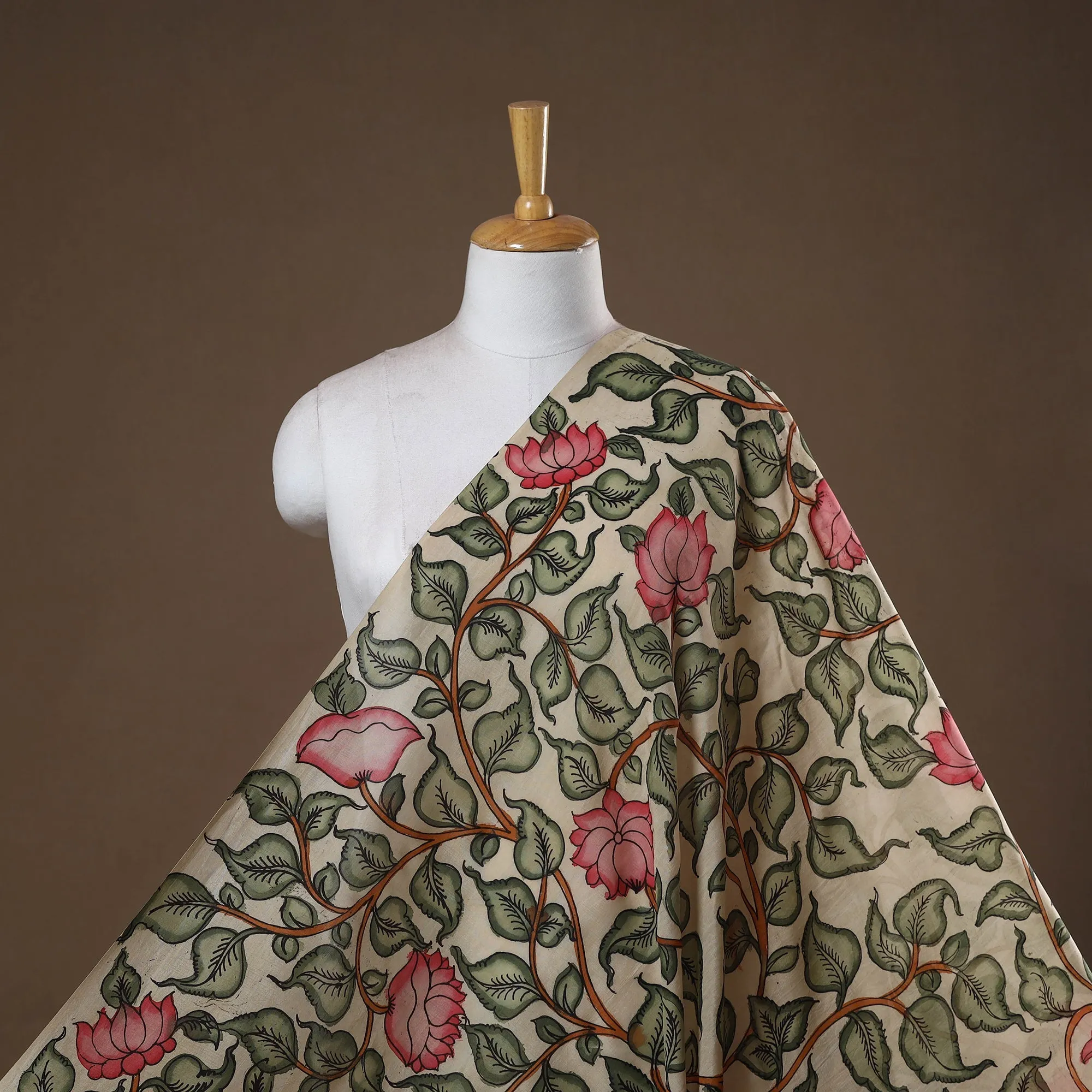 Beige - Handpainted Srikalahasti Silk Cotton Pen Kalamkari Fabric 08 sold by Itokri