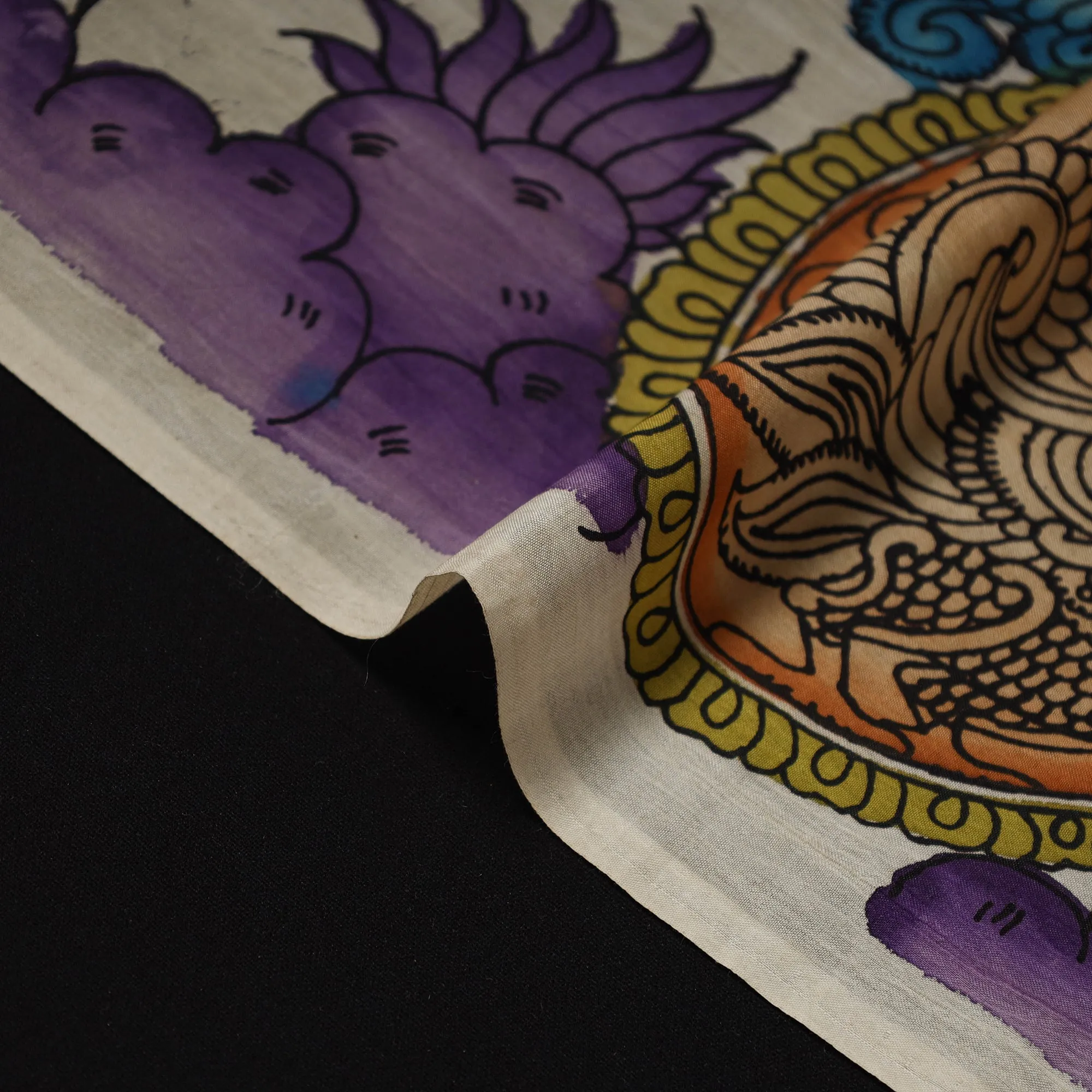 Beige - Handpainted Srikalahasti Silk Cotton Pen Kalamkari Fabric 08 sold by Itokri product image thumbnail 4