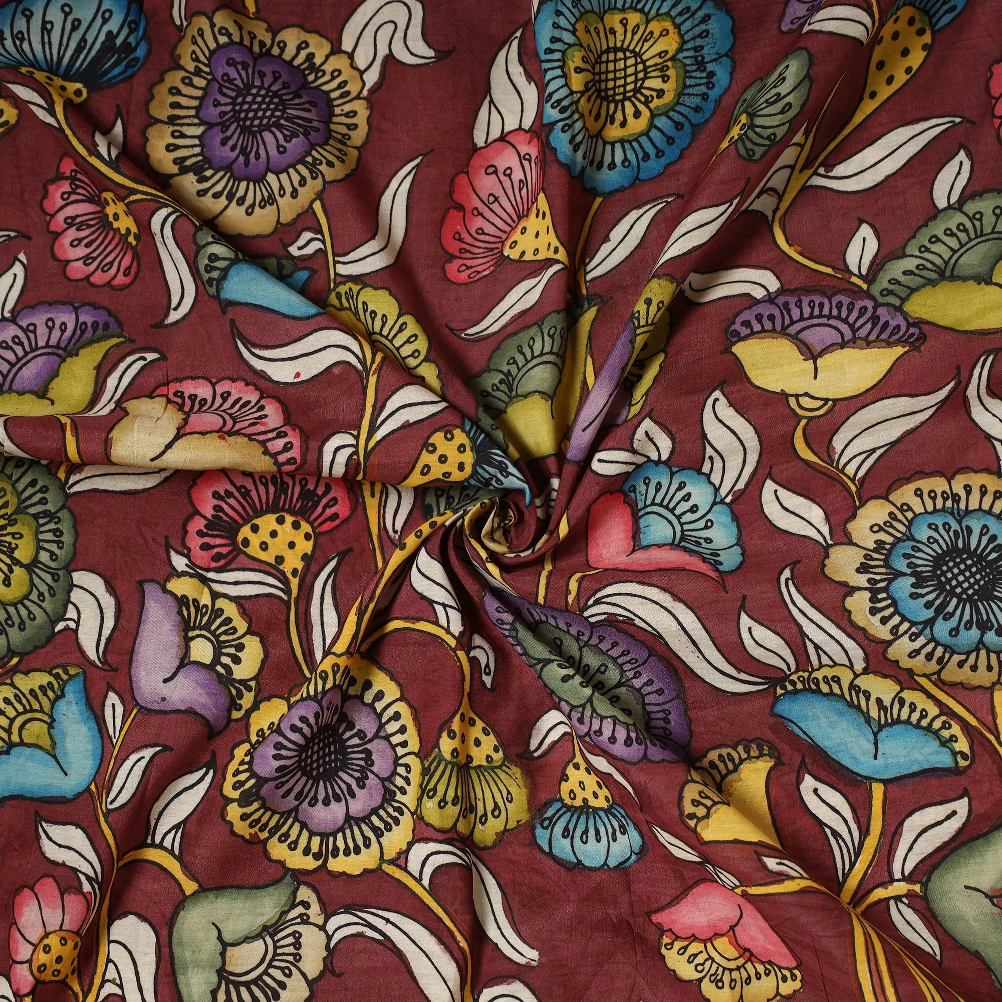 Maroon - Handpainted Srikalahasti Silk Cotton Pen Kalamkari Fabric 06 sold by Itokri product image thumbnail 3
