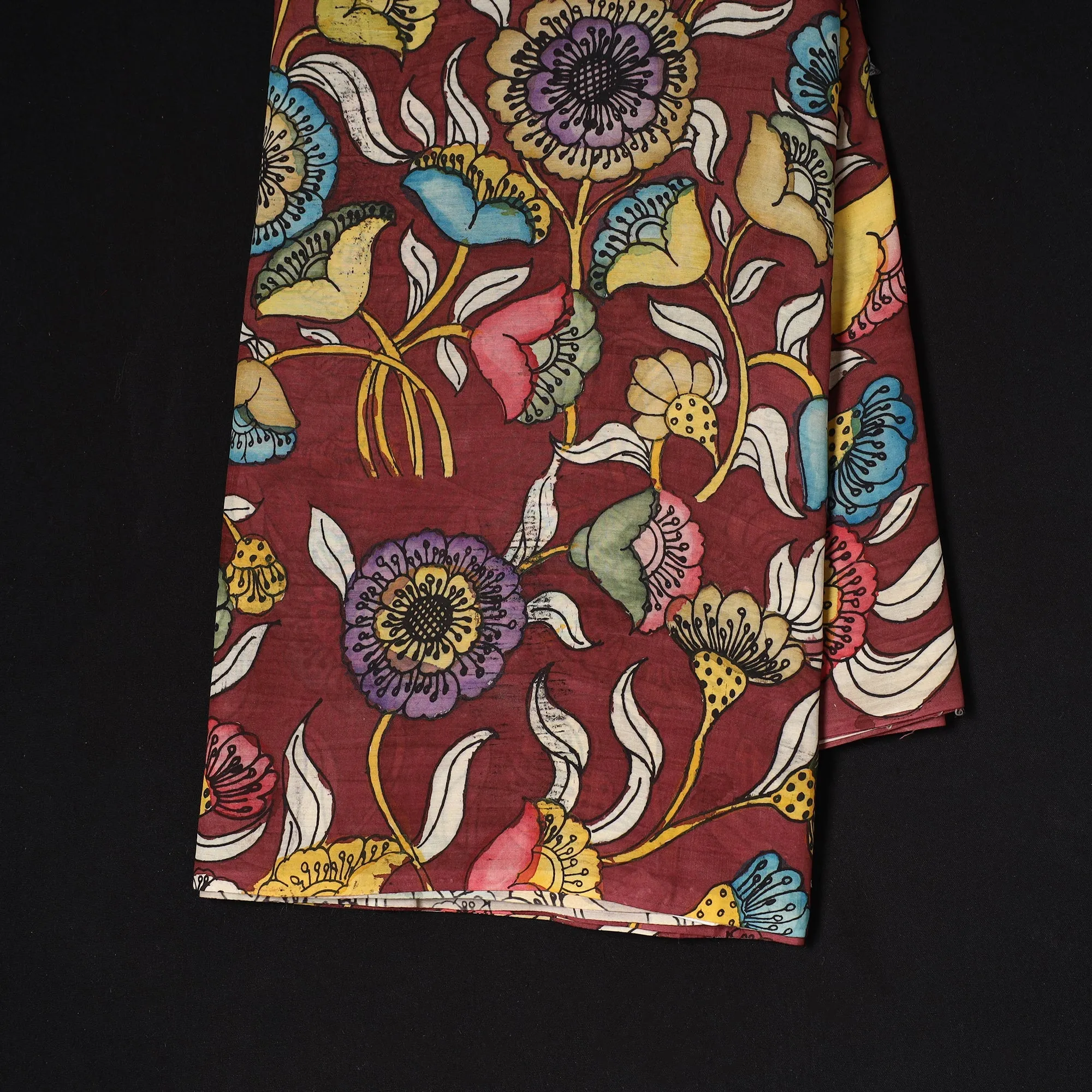 Maroon - Handpainted Srikalahasti Silk Cotton Pen Kalamkari Fabric 06 sold by Itokri product image thumbnail 2
