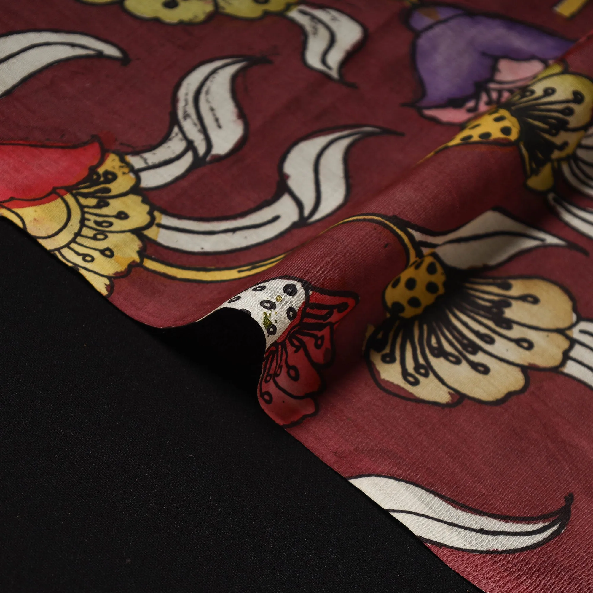 Maroon - Handpainted Srikalahasti Silk Cotton Pen Kalamkari Fabric 06 sold by Itokri product image thumbnail 4