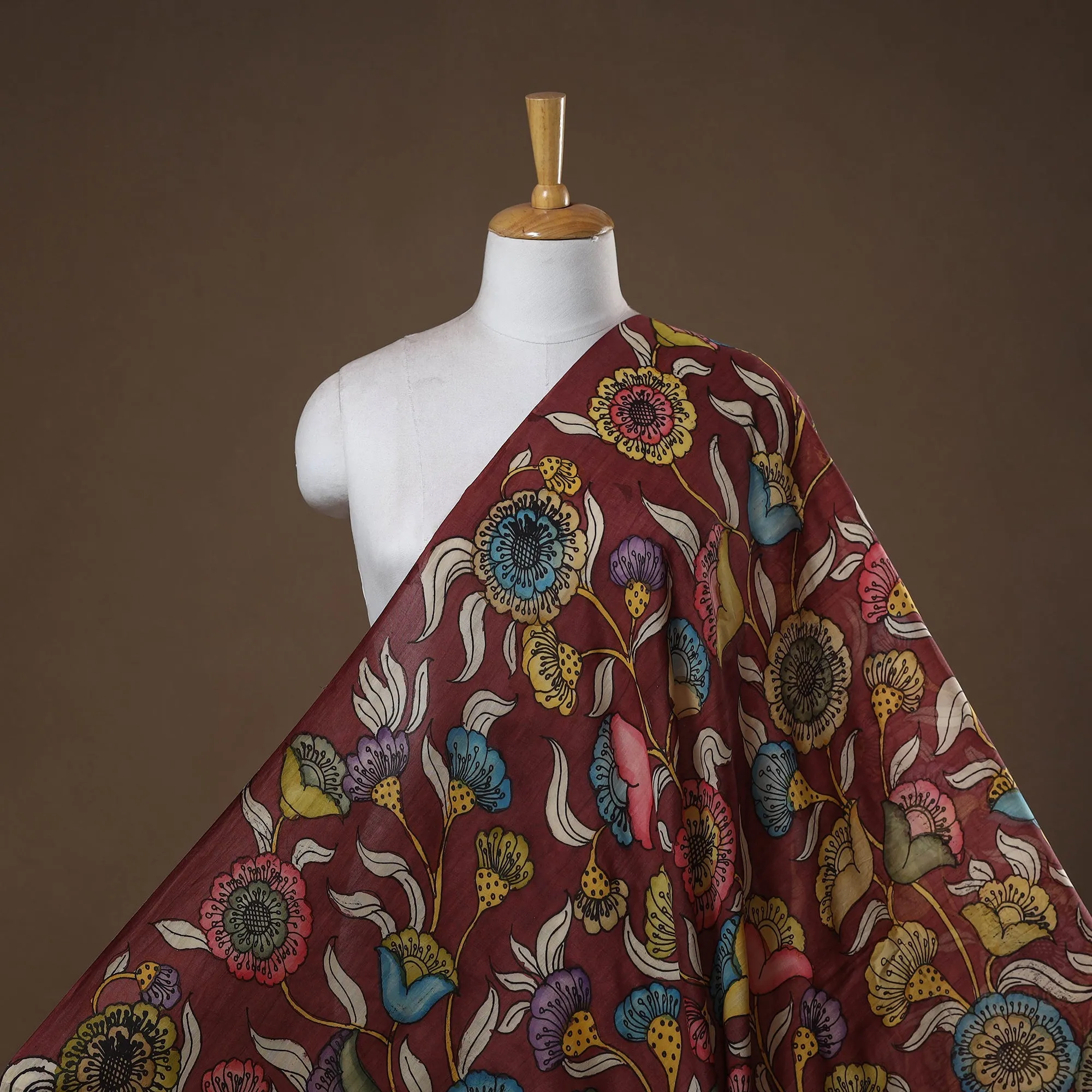 Maroon - Handpainted Srikalahasti Silk Cotton Pen Kalamkari Fabric 06 sold by Itokri