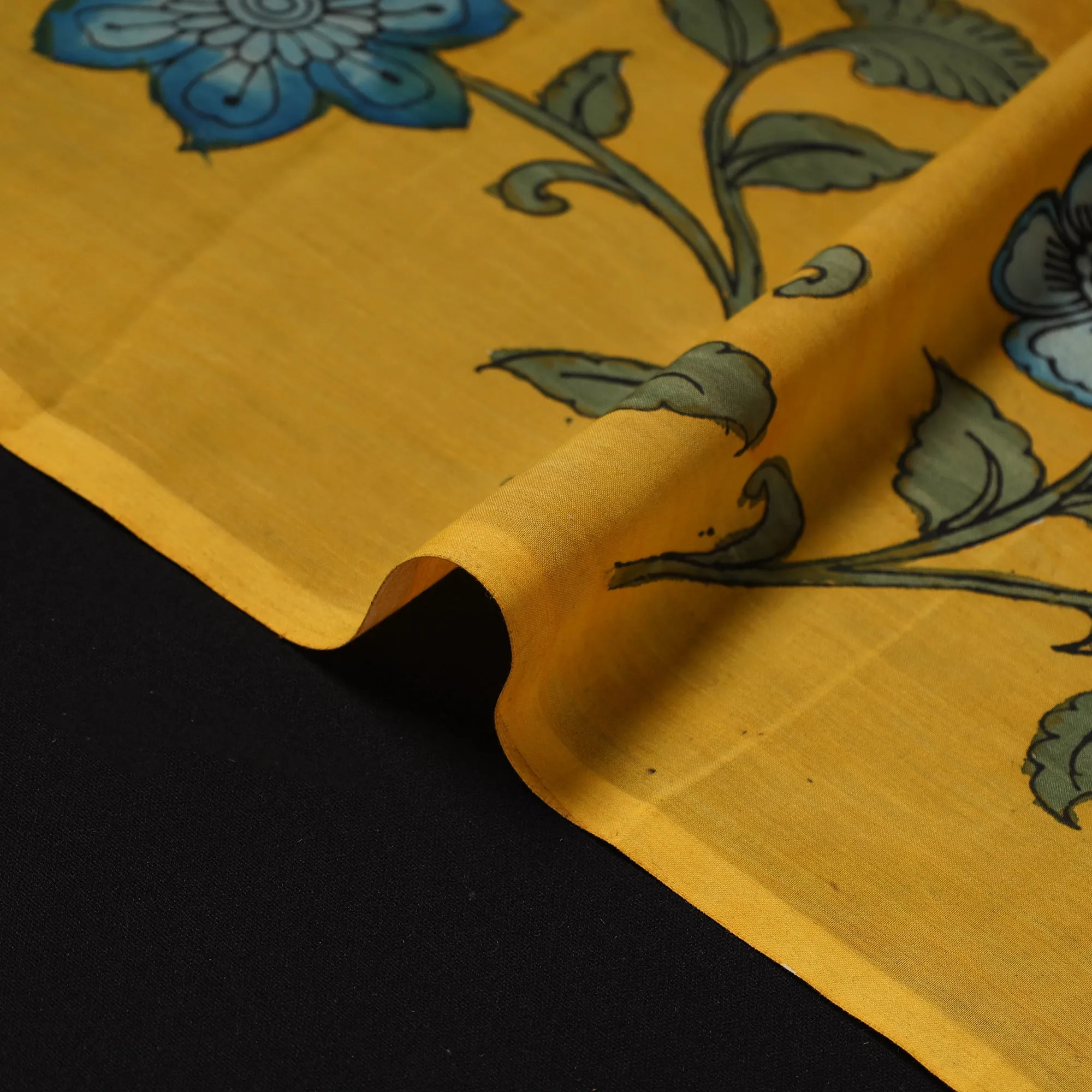 Yellow - Handpainted Srikalahasti Silk Cotton Pen Kalamkari Fabric 05 sold by Itokri product image thumbnail 4