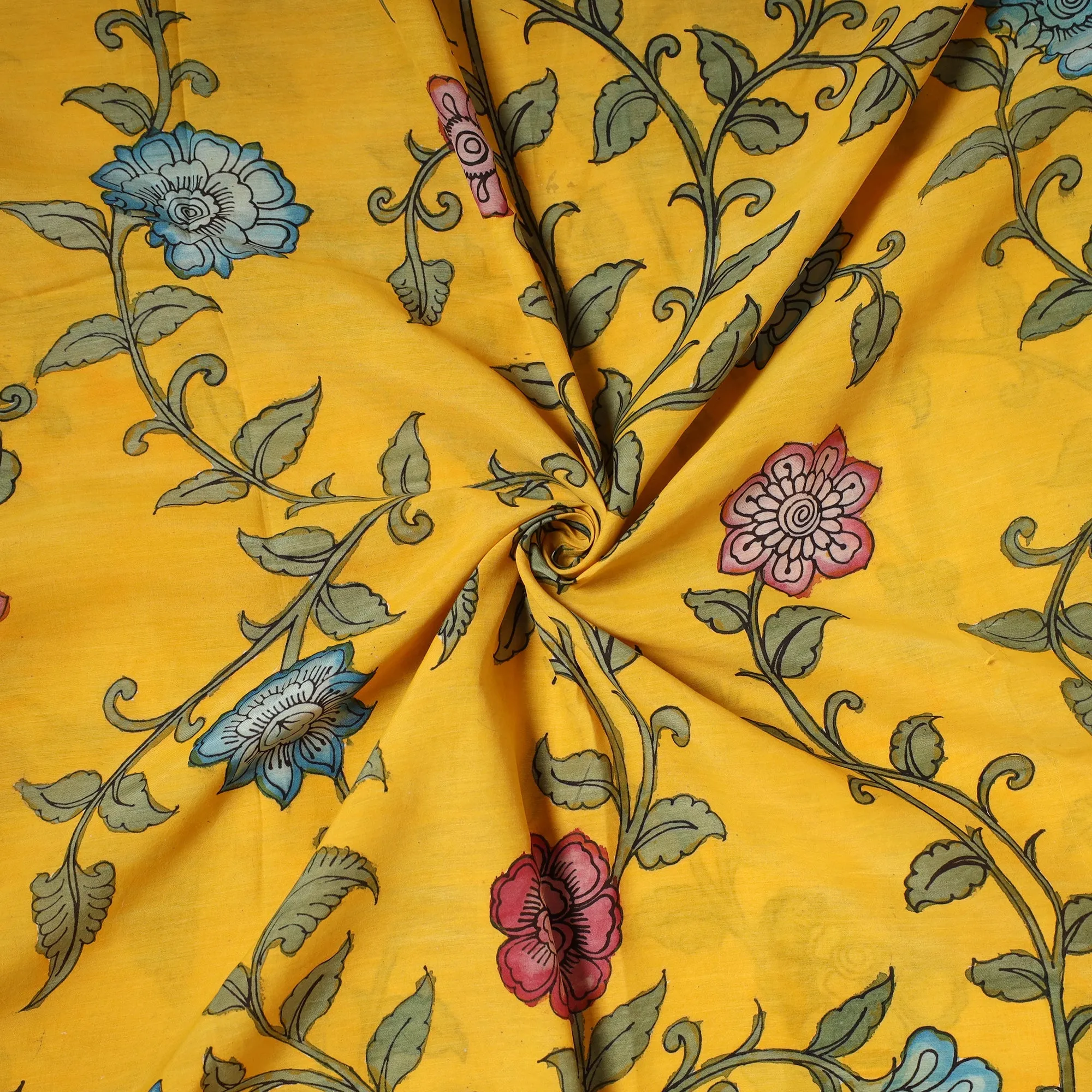 Yellow - Handpainted Srikalahasti Silk Cotton Pen Kalamkari Fabric 05 sold by Itokri product image thumbnail 3