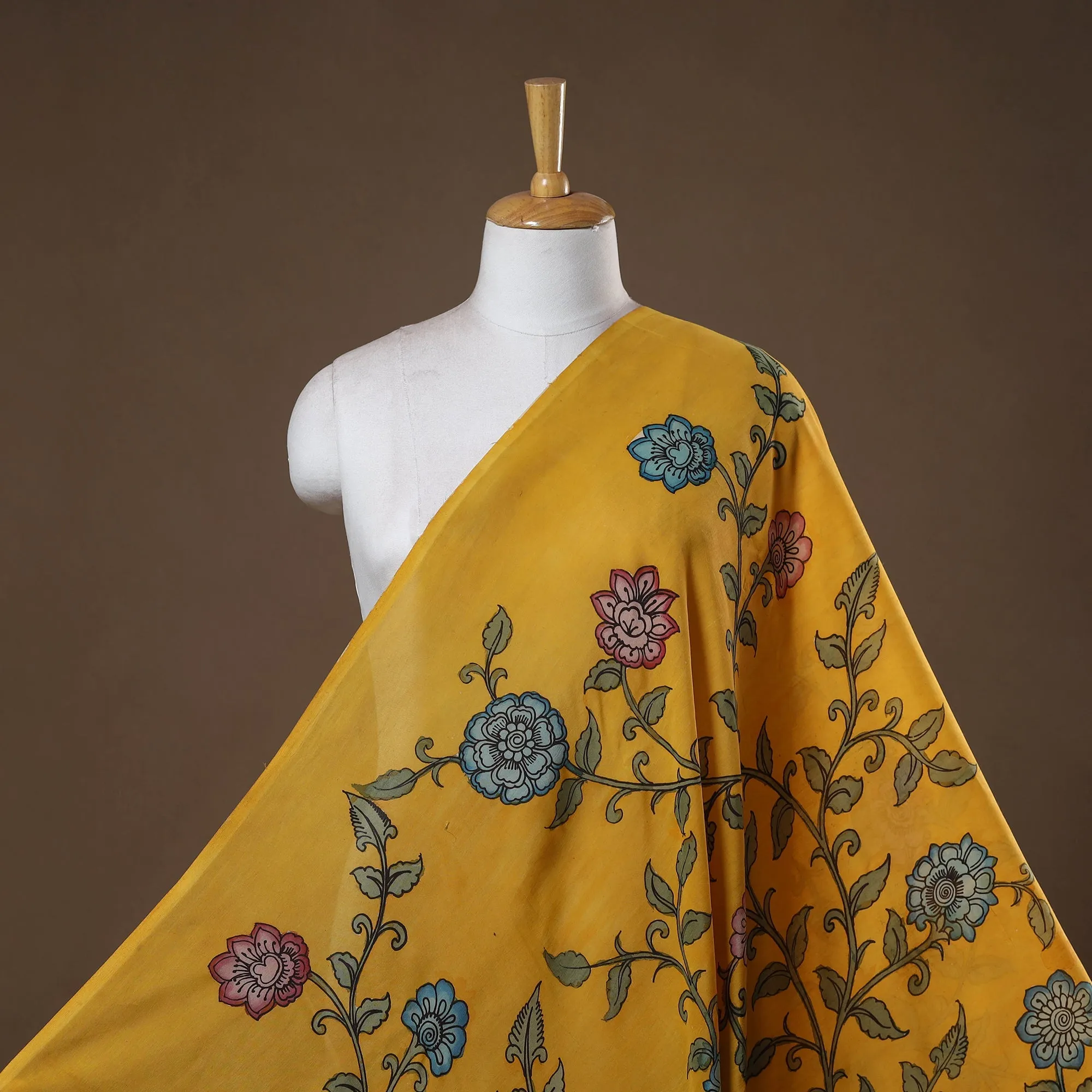 Yellow - Handpainted Srikalahasti Silk Cotton Pen Kalamkari Fabric 05 sold by Itokri