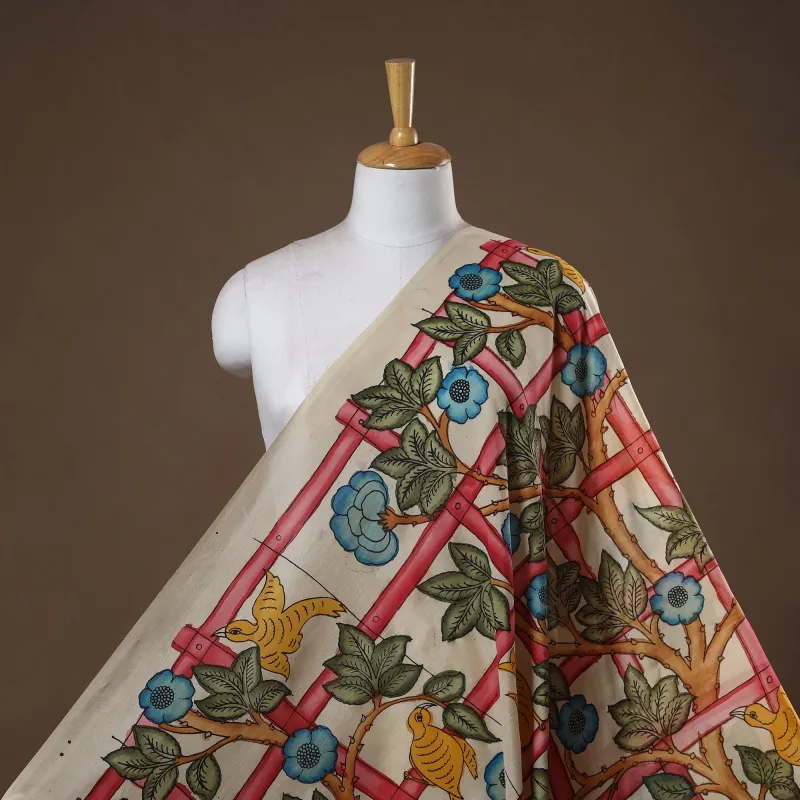 Beige - Handpainted Srikalahasti Silk Cotton Pen Kalamkari Fabric 03 sold by Itokri