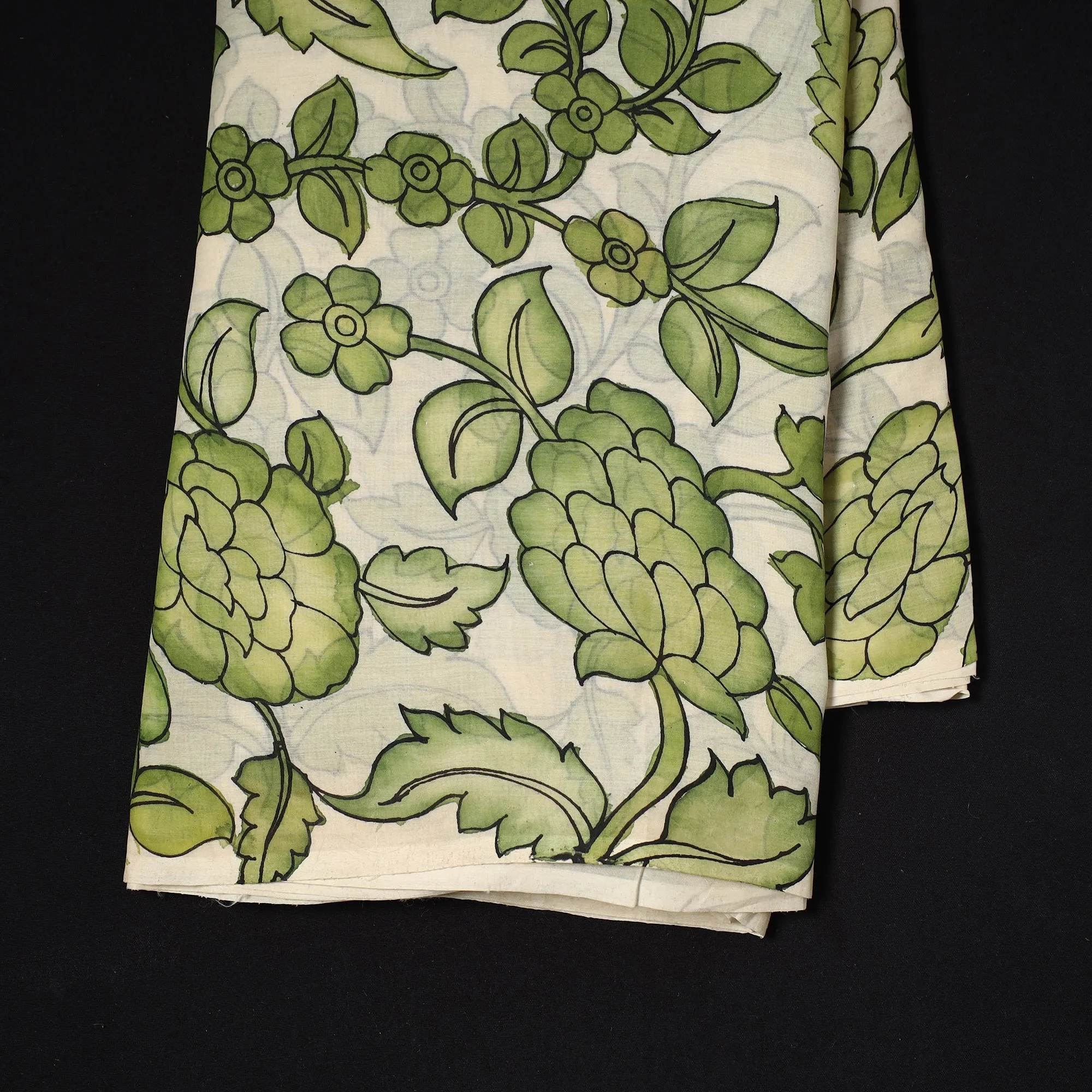 Green - Handpainted Srikalahasti Silk Cotton Pen Kalamkari Fabric 01 sold by Itokri product image thumbnail 2