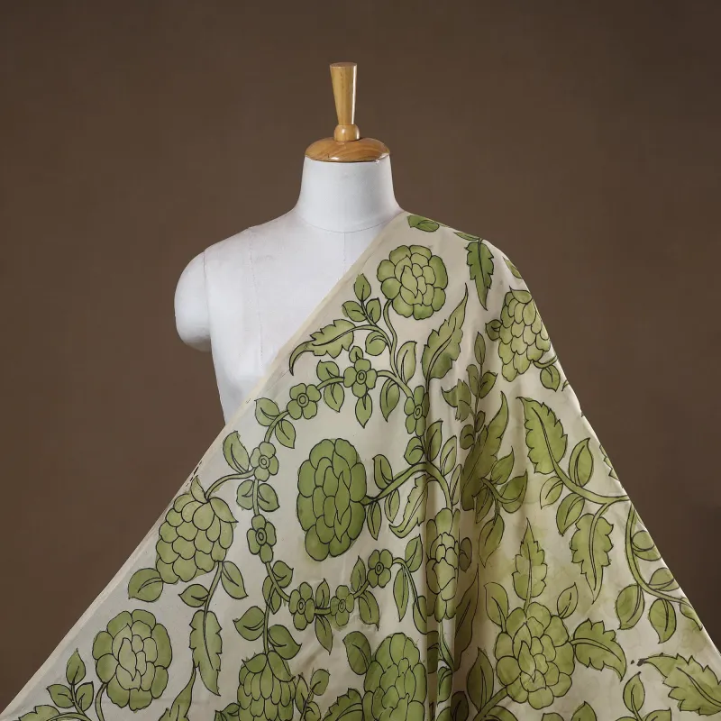 Green - Handpainted Srikalahasti Silk Cotton Pen Kalamkari Fabric 01 made by Itokri