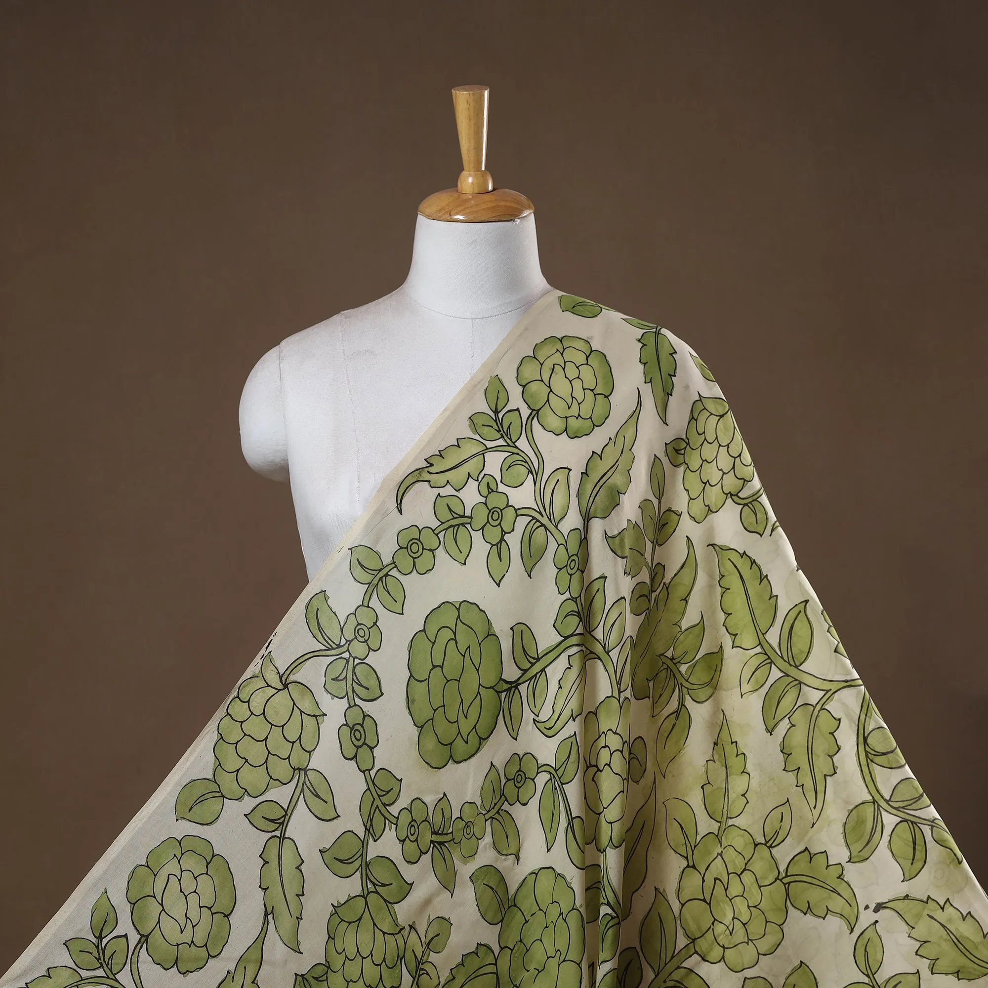 Green - Handpainted Srikalahasti Silk Cotton Pen Kalamkari Fabric 01 sold by Itokri