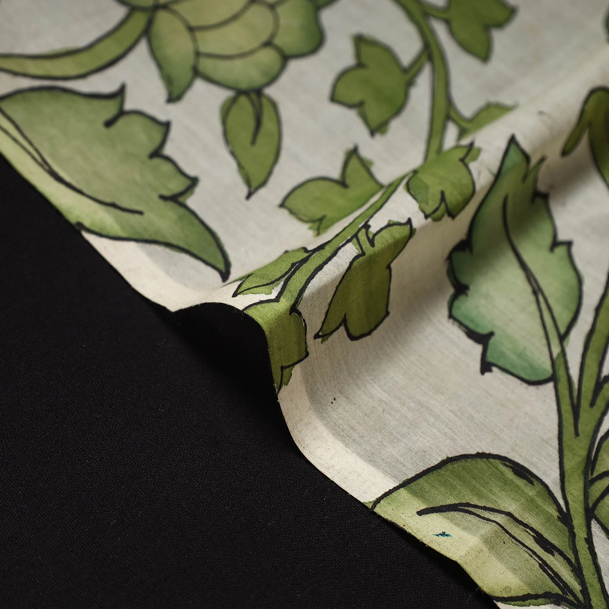 Green - Handpainted Srikalahasti Silk Cotton Pen Kalamkari Fabric 01 sold by Itokri product image thumbnail 4