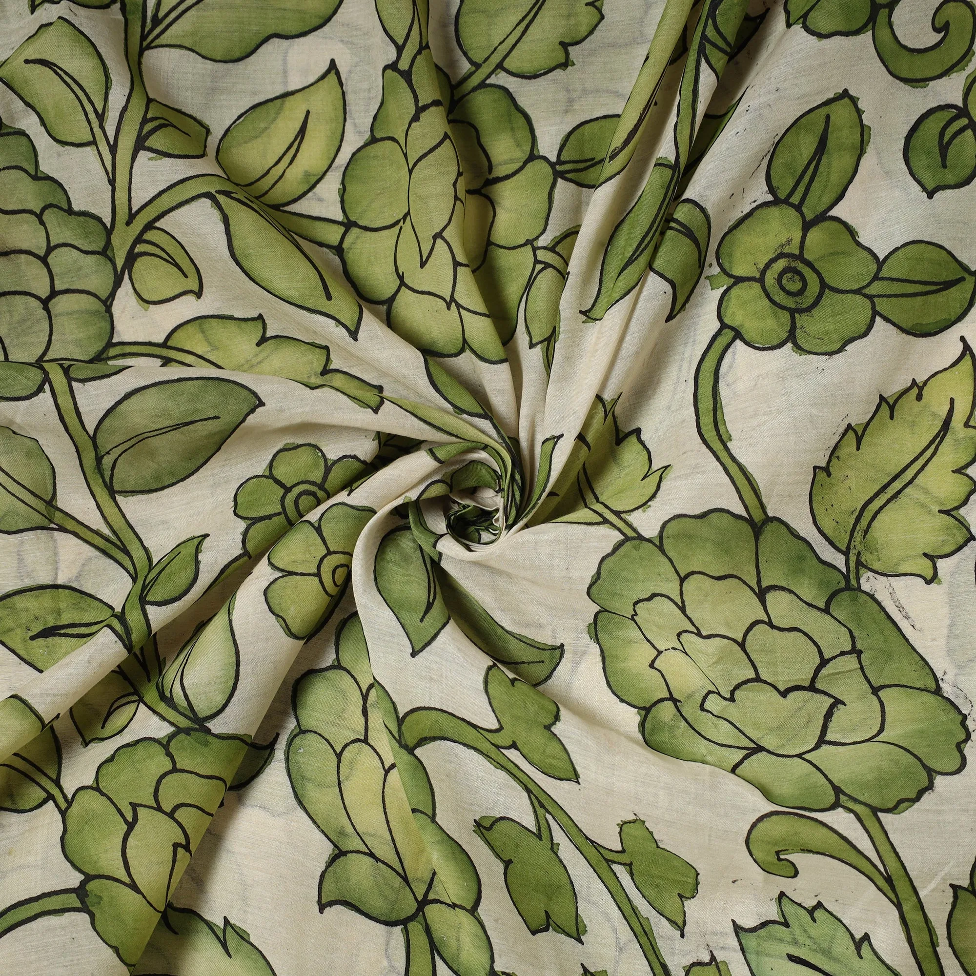 Green - Handpainted Srikalahasti Silk Cotton Pen Kalamkari Fabric 01 sold by Itokri product image thumbnail 3