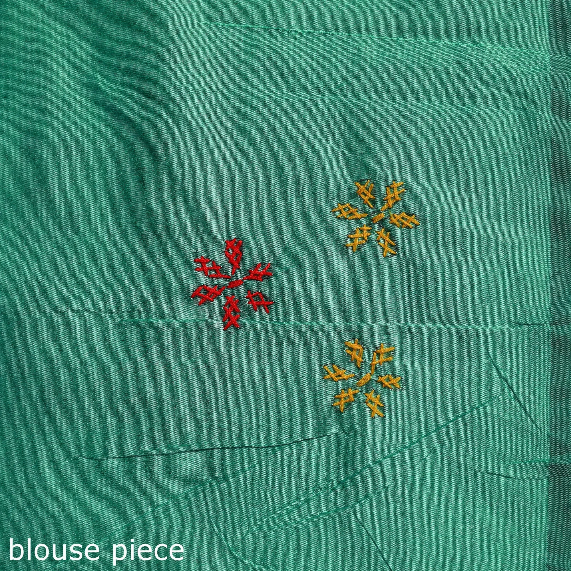 Green - Bengal Hand Embroidery Silk Nakshi Kantha Saree 20 sold by Itokri product image thumbnail 5
