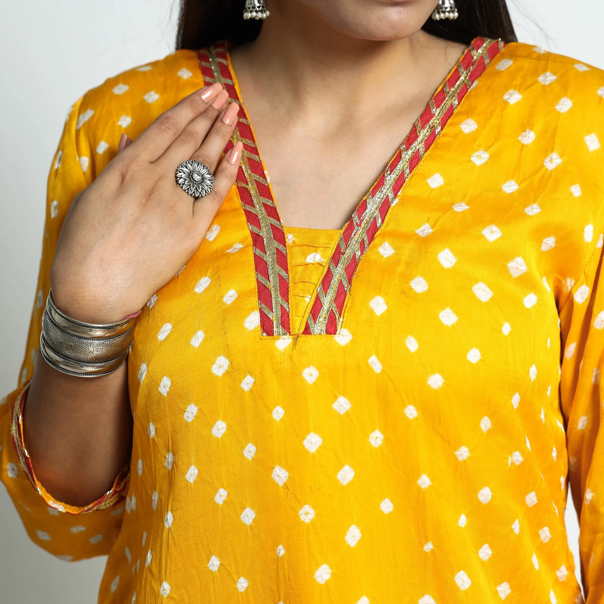 Yellow - Bandhani Tie-Dye Modal Silk Straight Kurta sold by Itokri product image thumbnail 5