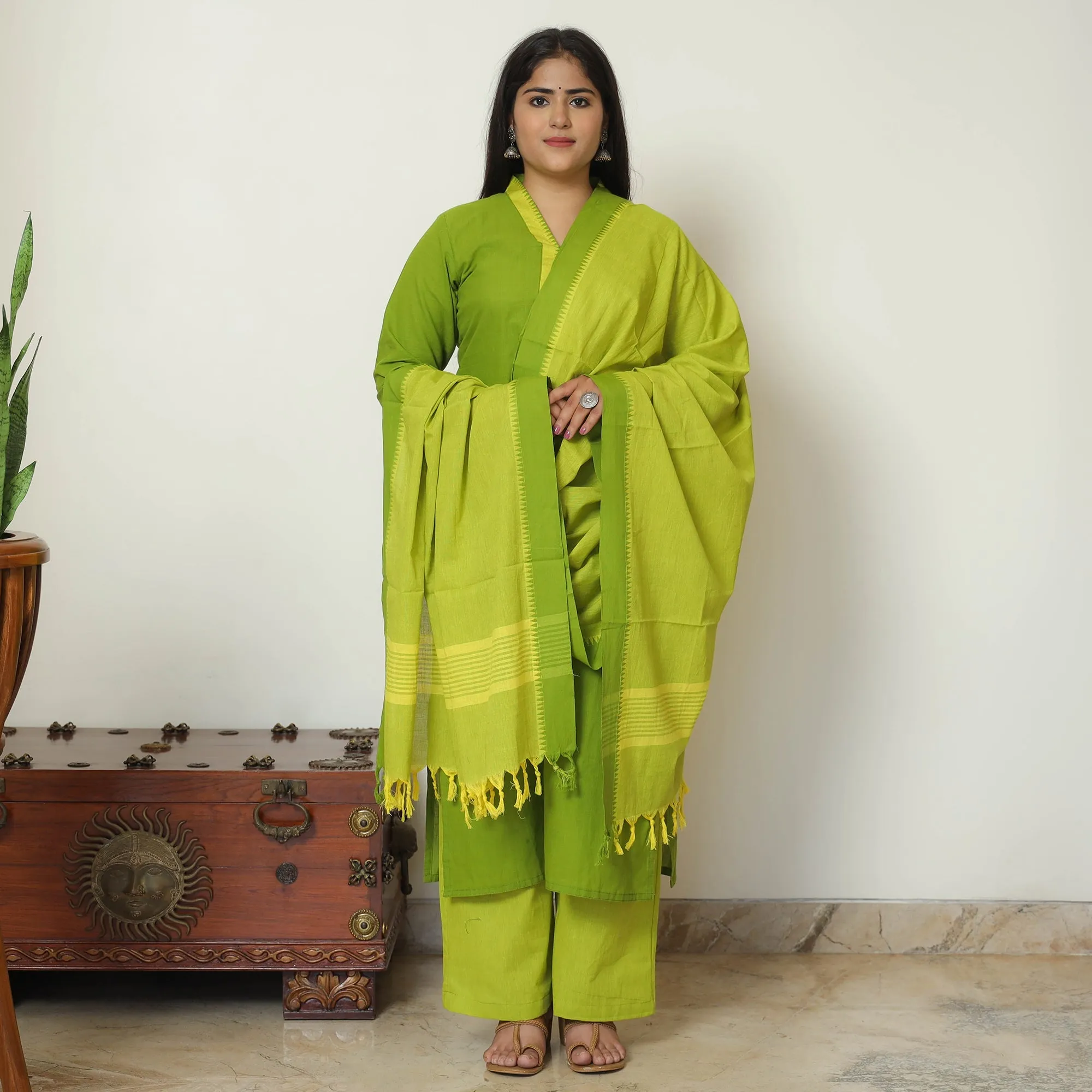 Green - Dharwad Cotton Kurta with Palazzo & Dupatta Set 02 sold by Itokri product image thumbnail 2