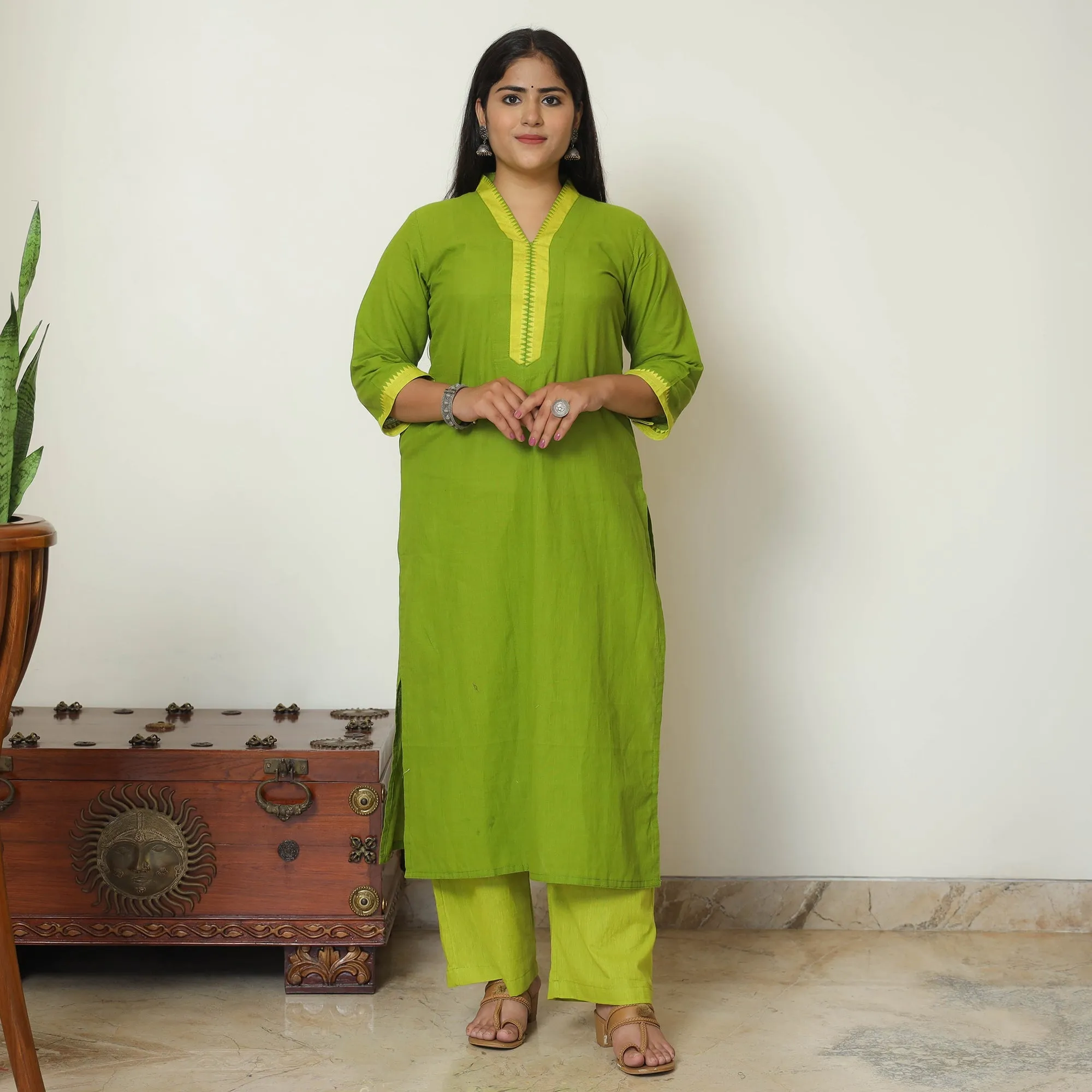 Green - Dharwad Cotton Kurta with Palazzo & Dupatta Set 02 sold by Itokri product image thumbnail 4