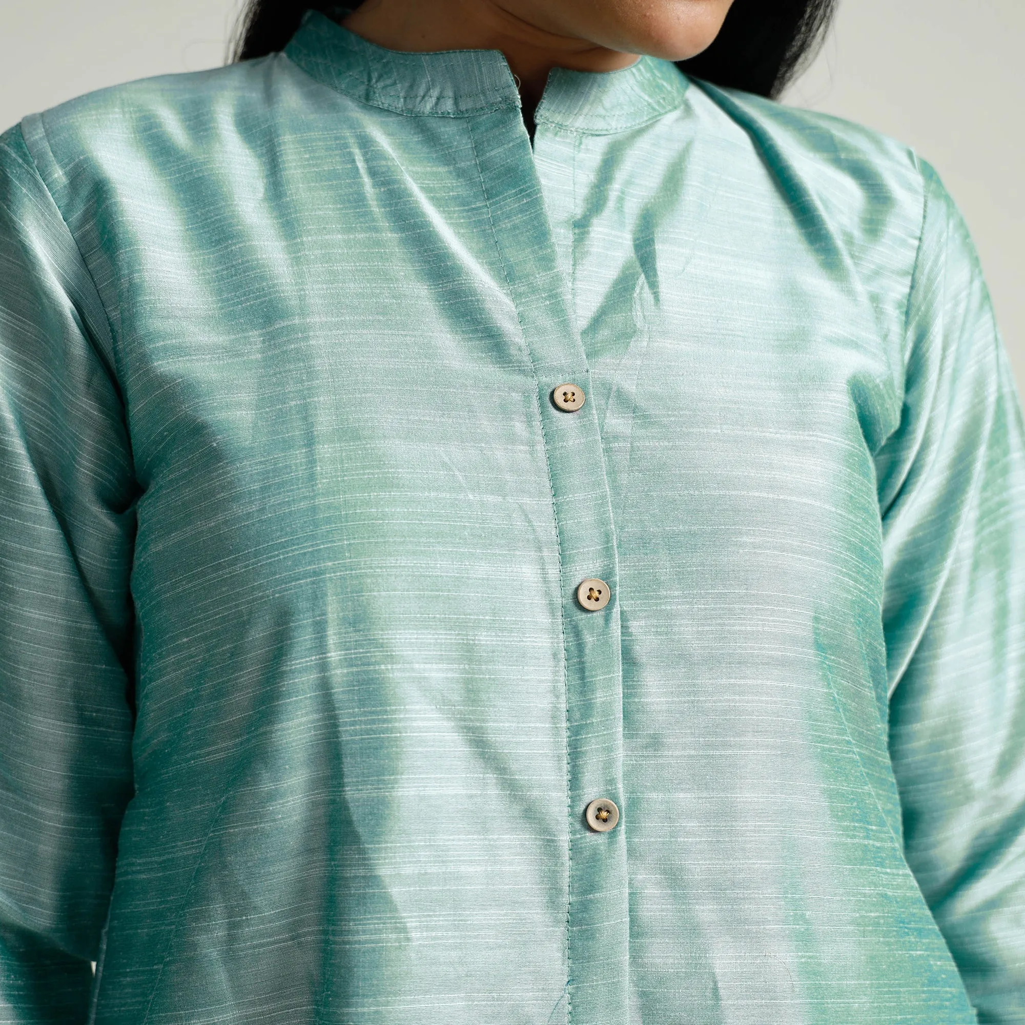 Mint Green - Plain Silk A-Line Long Kurta sold by Itokri product image thumbnail 5
