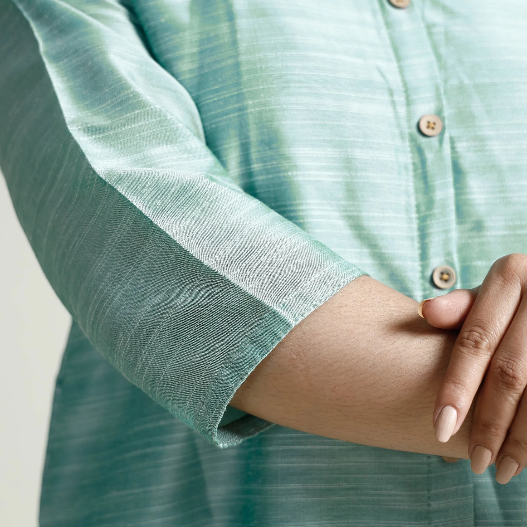 Mint Green - Plain Silk A-Line Long Kurta sold by Itokri product image thumbnail 4