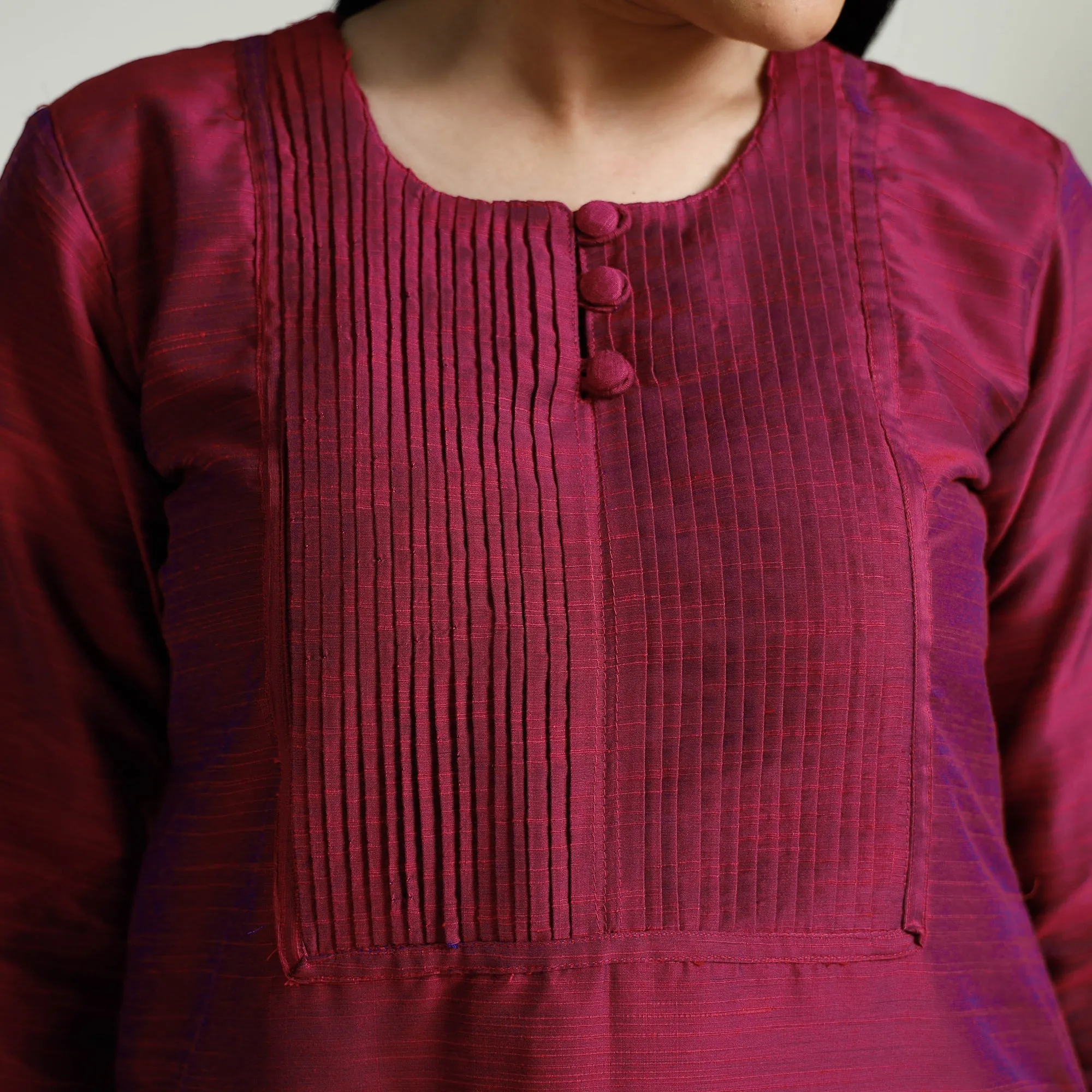 Dark Pink - Plain Silk Pintuck Long Kurta sold by Itokri product image thumbnail 5